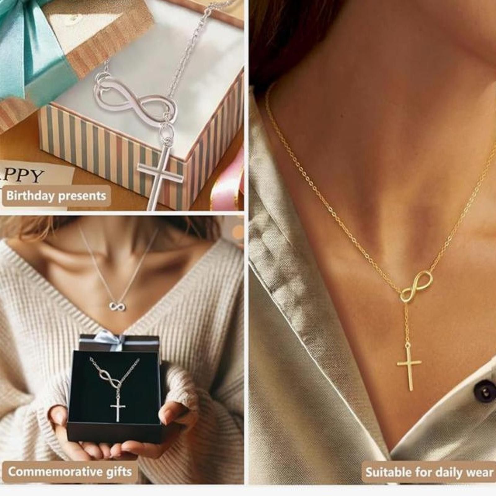 The Unbranded Brand Silver Toned Metal Cross Infinity Necklace Women's Jewelry Size ONE SIZE - 3 Thumbnail