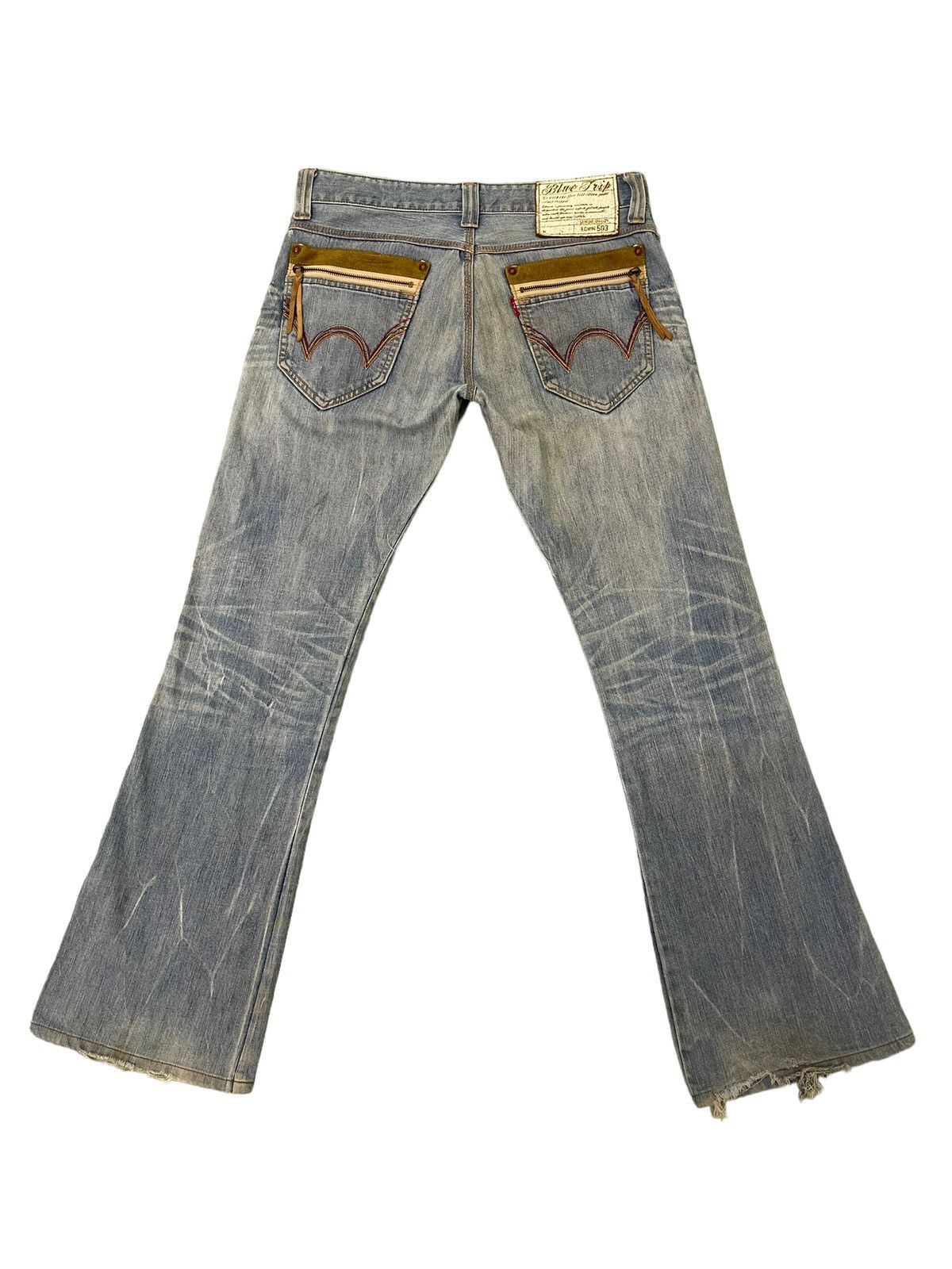Japanese Brand Flare Jeans Edwin Japan Distress Faded Boot Cut 7🟦5 Size US 35 - 13 Thumbnail