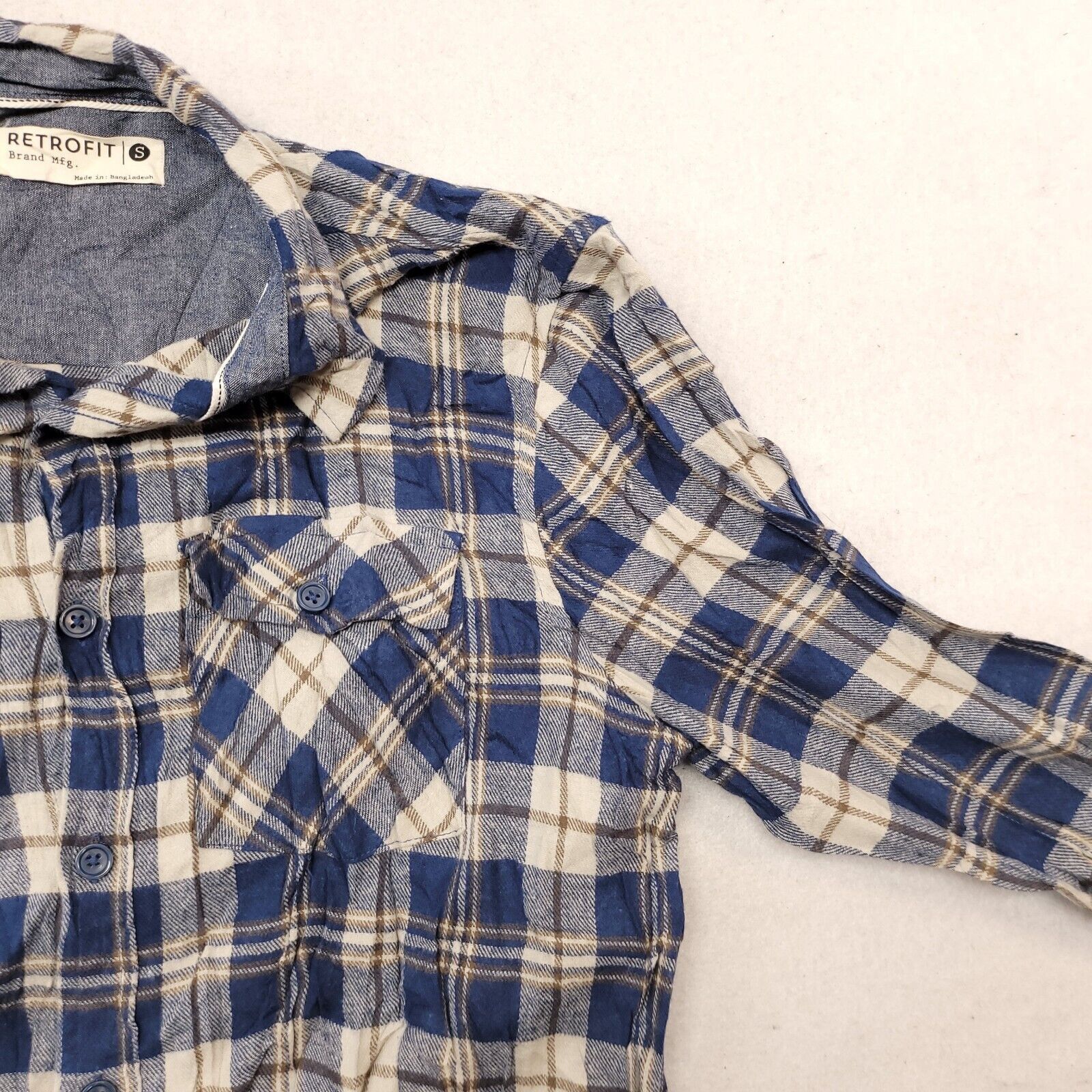 Retrofit Retrofit Madras Flannel Shirt Mens Size Small S Blue White Size US S / EU 44-46 / 1 - 5 Thumbnail