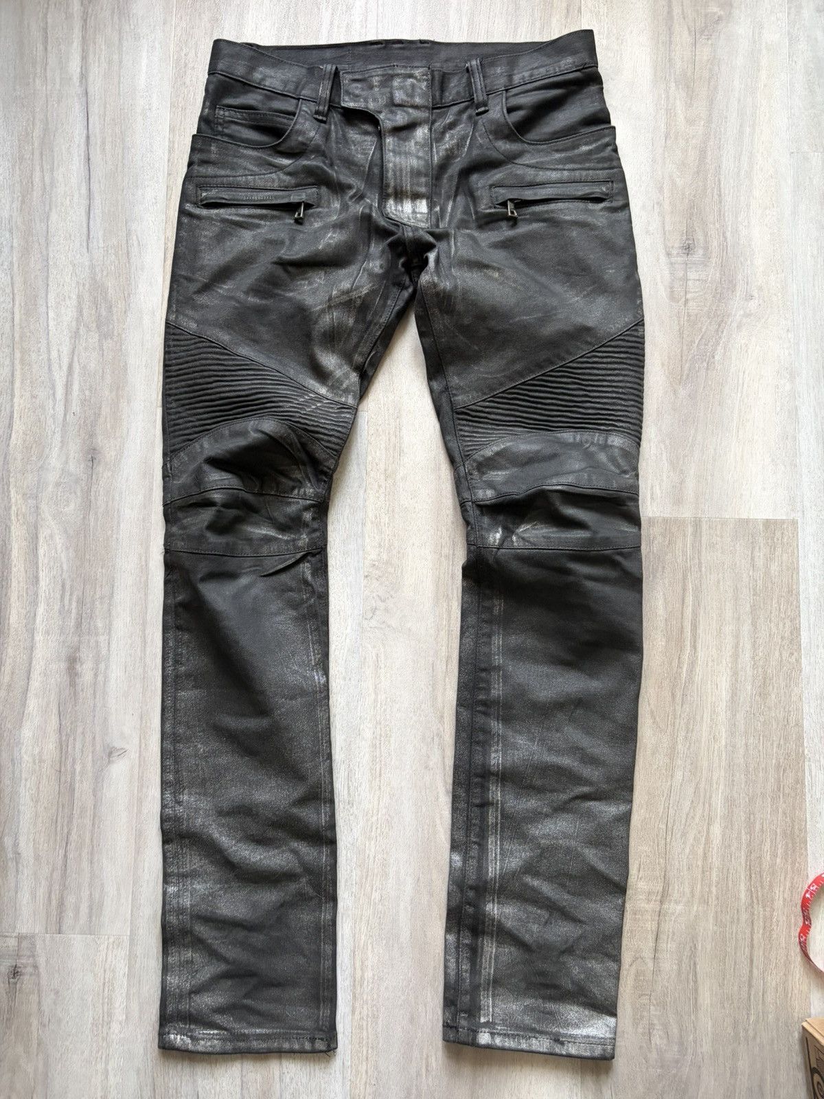 Balmain Balmain Double Zip Black Coated Cargo Biker Pants | Grailed