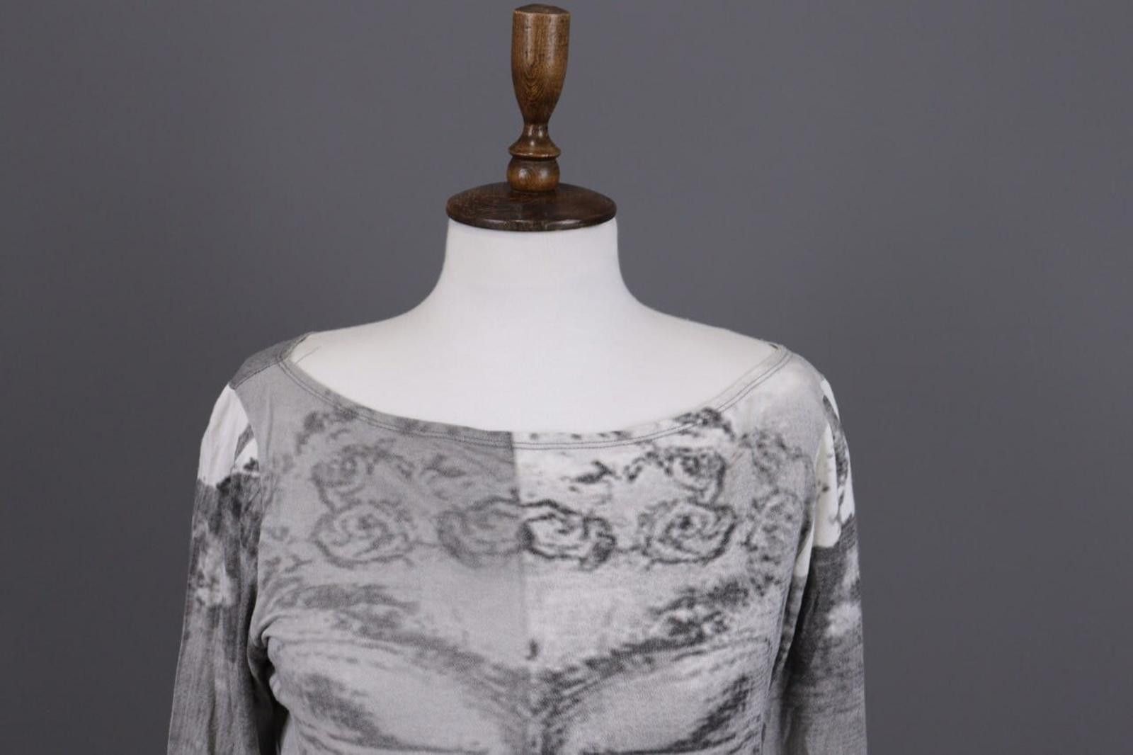 Designer Sarah Pacini Gray Printed Top Shirt One Size Size ONE SIZE - 4 Thumbnail