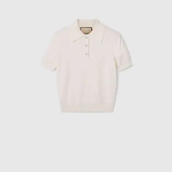 Gucci o1la5ras0526 Wool Silk Polo Top in Ivory Size S / US 4 / IT 40 - 1 Thumbnail