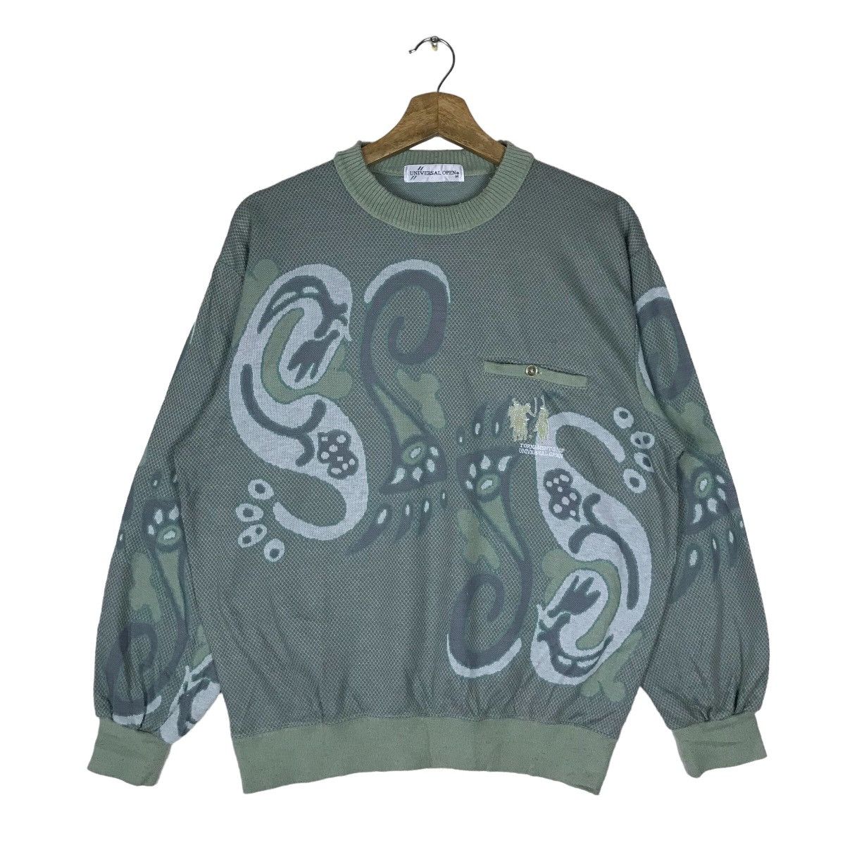 image of Vintage Universal Open Art Design Pullover Jumper Sweatshirt in Light Green, Men's (Size Medium)