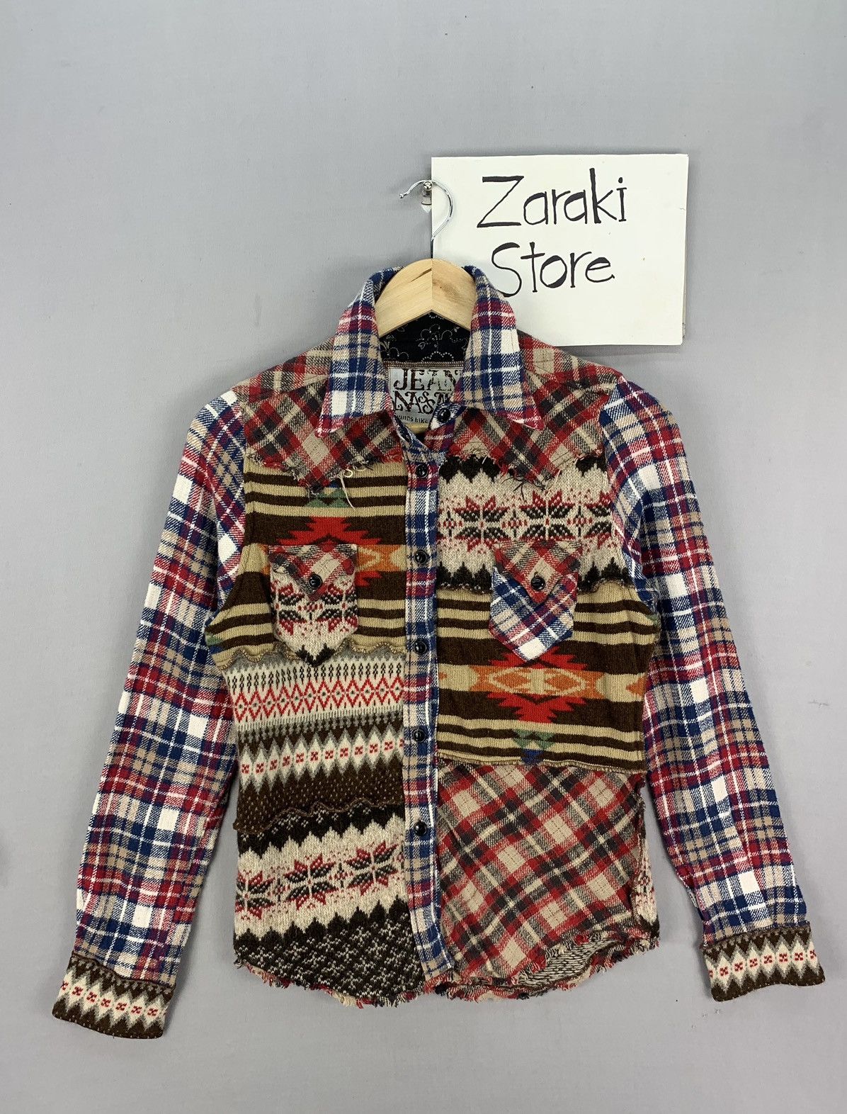 Japanese Brand Rare Navajo Patchwork Knitted Flannel Size XXS / US 00 / IT 34 - 1 Thumbnail