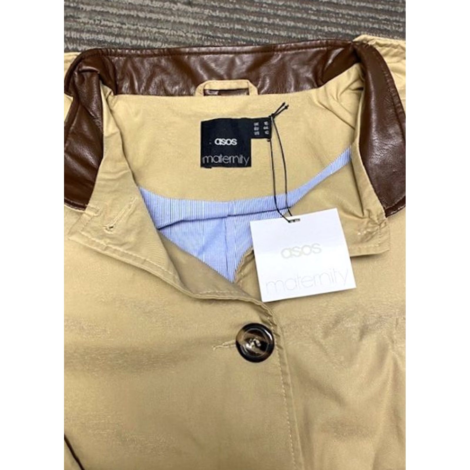 Asos ASOS Maternity Trench Coat Women's Tan Size 12 Coats & Outerwear Long Sleeve Button Front Lightweight Faux Leather Detailing Regular Fit Size XL / US 12-14 / IT 48-50 - 4 Thumbnail