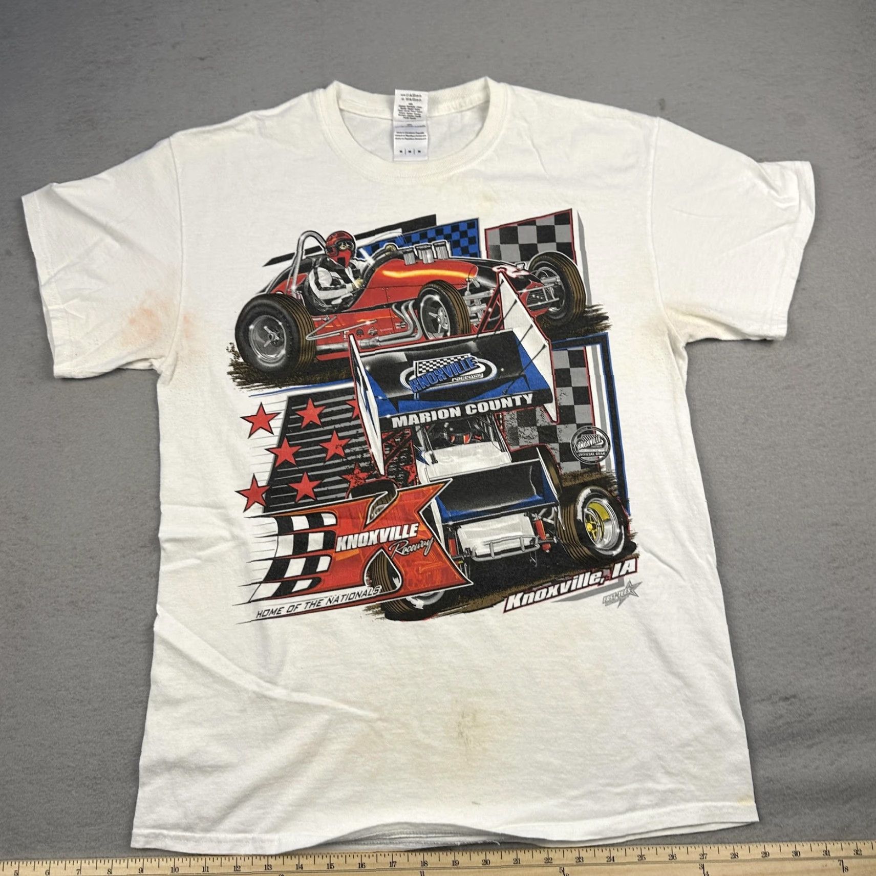 Gildan VINTAGE Knoxville Raceway Subway Graphic Shirt Mens Medium White Sprint Car Racing Tee Size US M / EU 48-50 / 2 - 2 Thumbnail