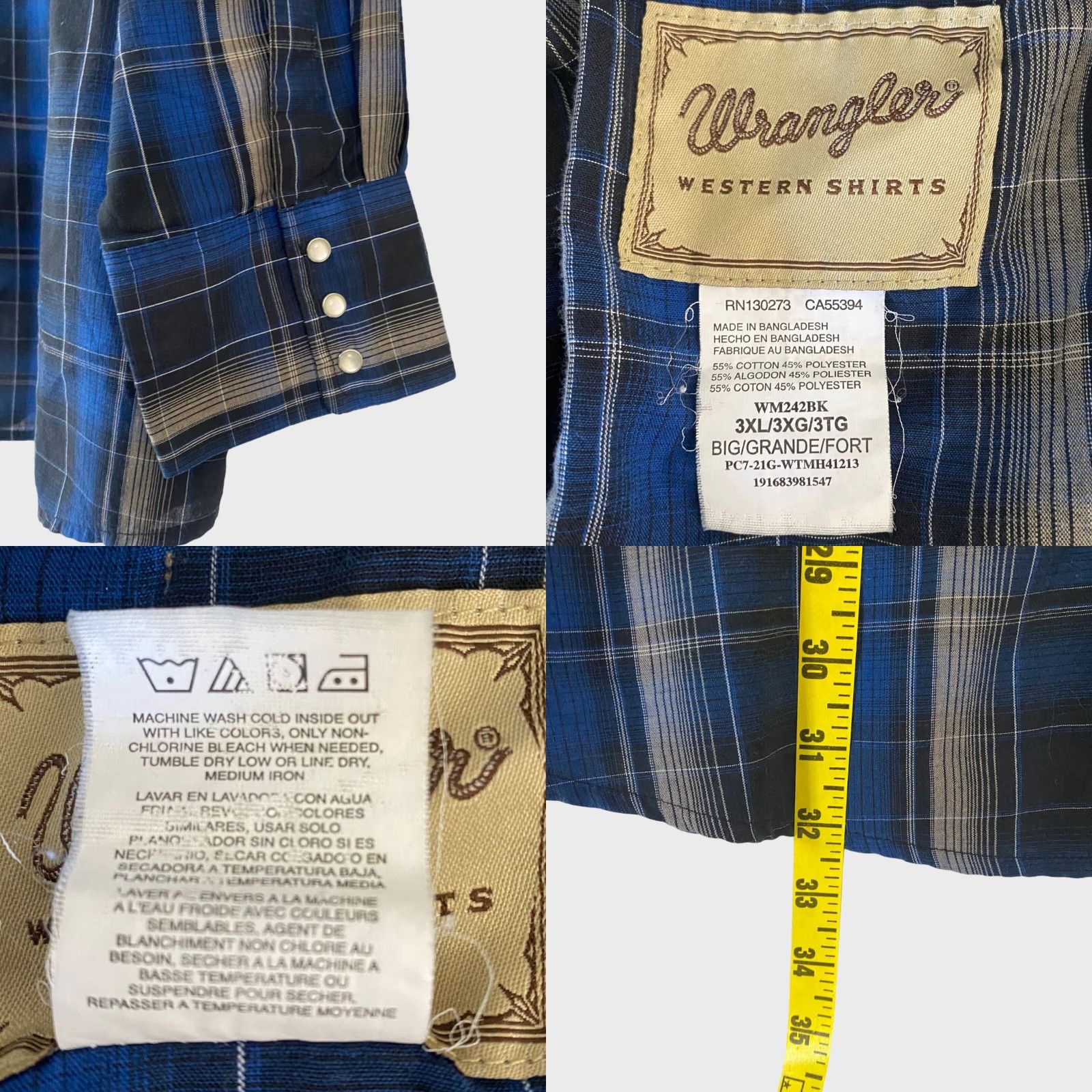 Wrangler VINTAGE Wrangler Western Pearl Snap Shirt Blue Plaid Long Sleeve Cowboy Mens 3XL Shirt Size US XXL / EU 58 / 5 - 8 Thumbnail