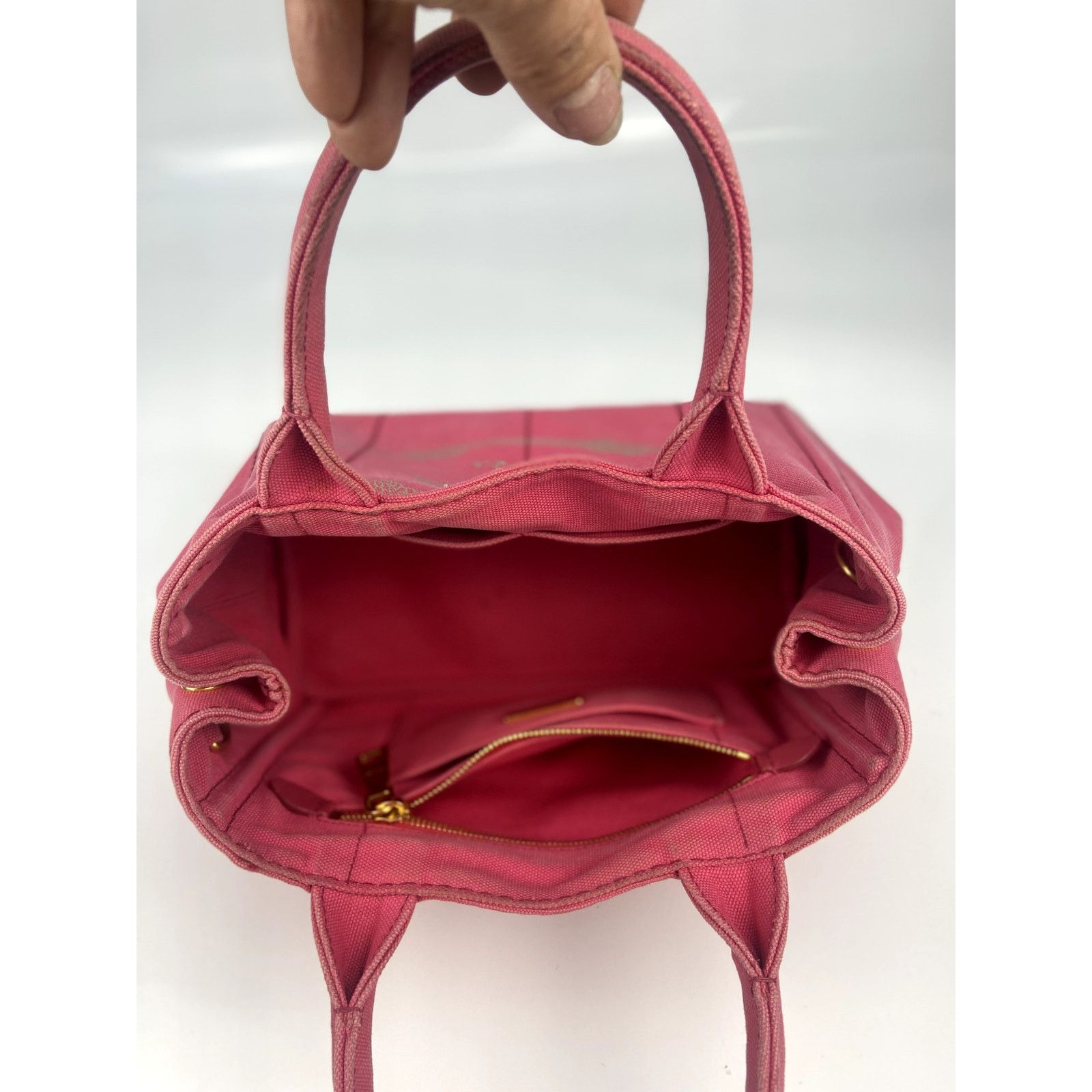 Prada Prada Pink Canapa Canvas Logo Print Tote Size ONE SIZE - 14 Thumbnail