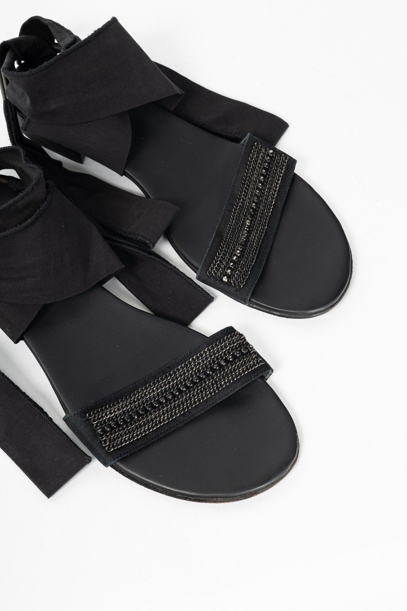Annette Gortz Annette Gortz Black Chain & Bead-Embellished Tie Sandals Size US 9.5 / IT 39.5 - 7 Thumbnail