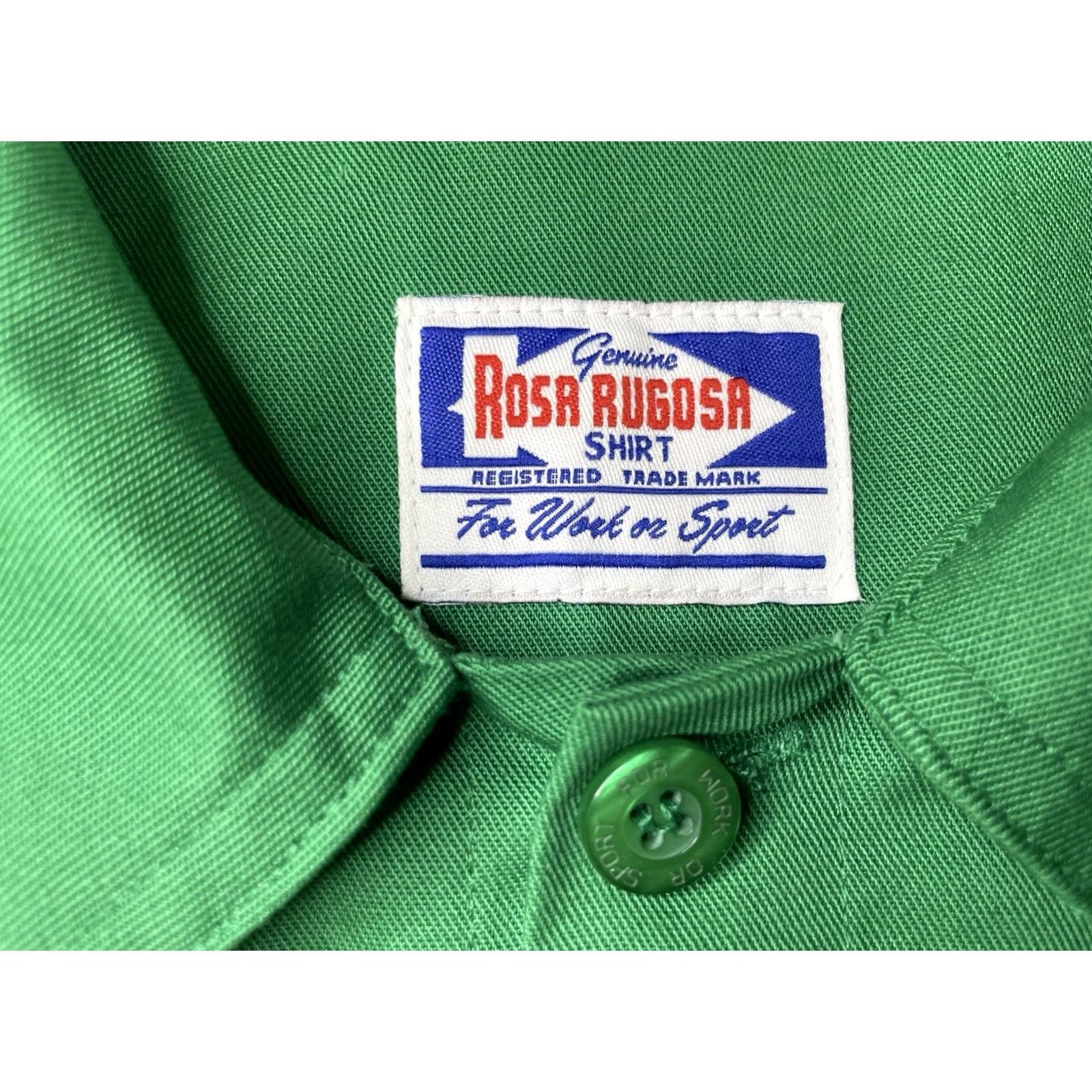 Vintage Rosa Rugosa Shirt Long Sleeve Green Mens Cotton Poly Small Work Button-Up Knit Heavyweight Folded Collar Spread Regular Size US S / EU 44-46 / 1 - 3 Thumbnail