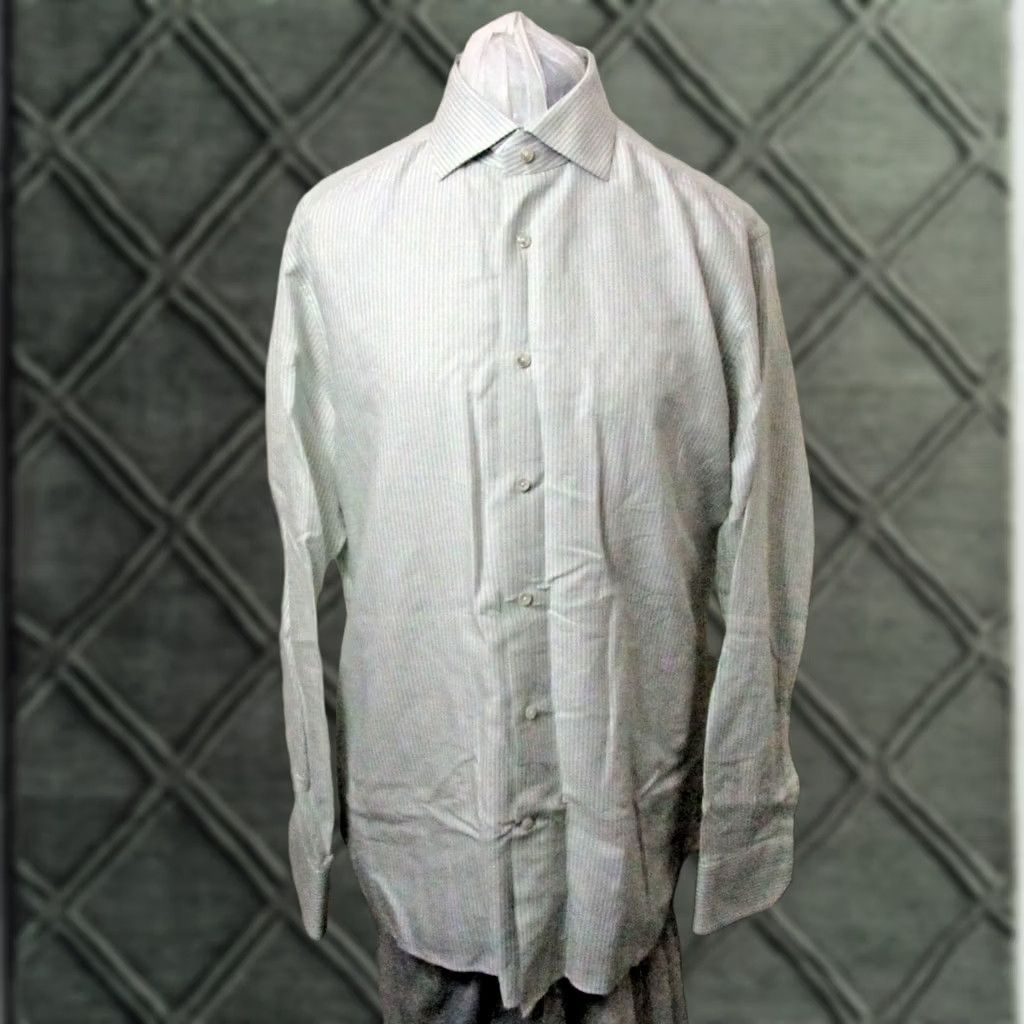 Ermenegildo Zegna ZEGNA Dress Shirt Mens Long Sleeve Button Up Size 44 / 17 Brown White Striped Classic Size 44R - 1 Thumbnail