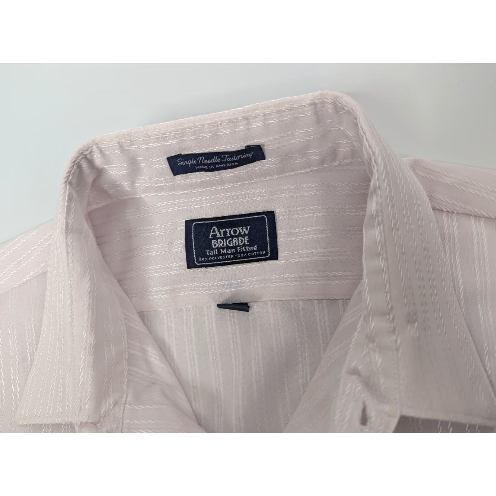 Arrow Arrow Brigade Mens Dress Shirt Striped Slim 17 Tall Short Sleeve Button-Down Collared USA Made Light Rose Pink Adult Men Shirt Negocios Size 46R - 7 Thumbnail