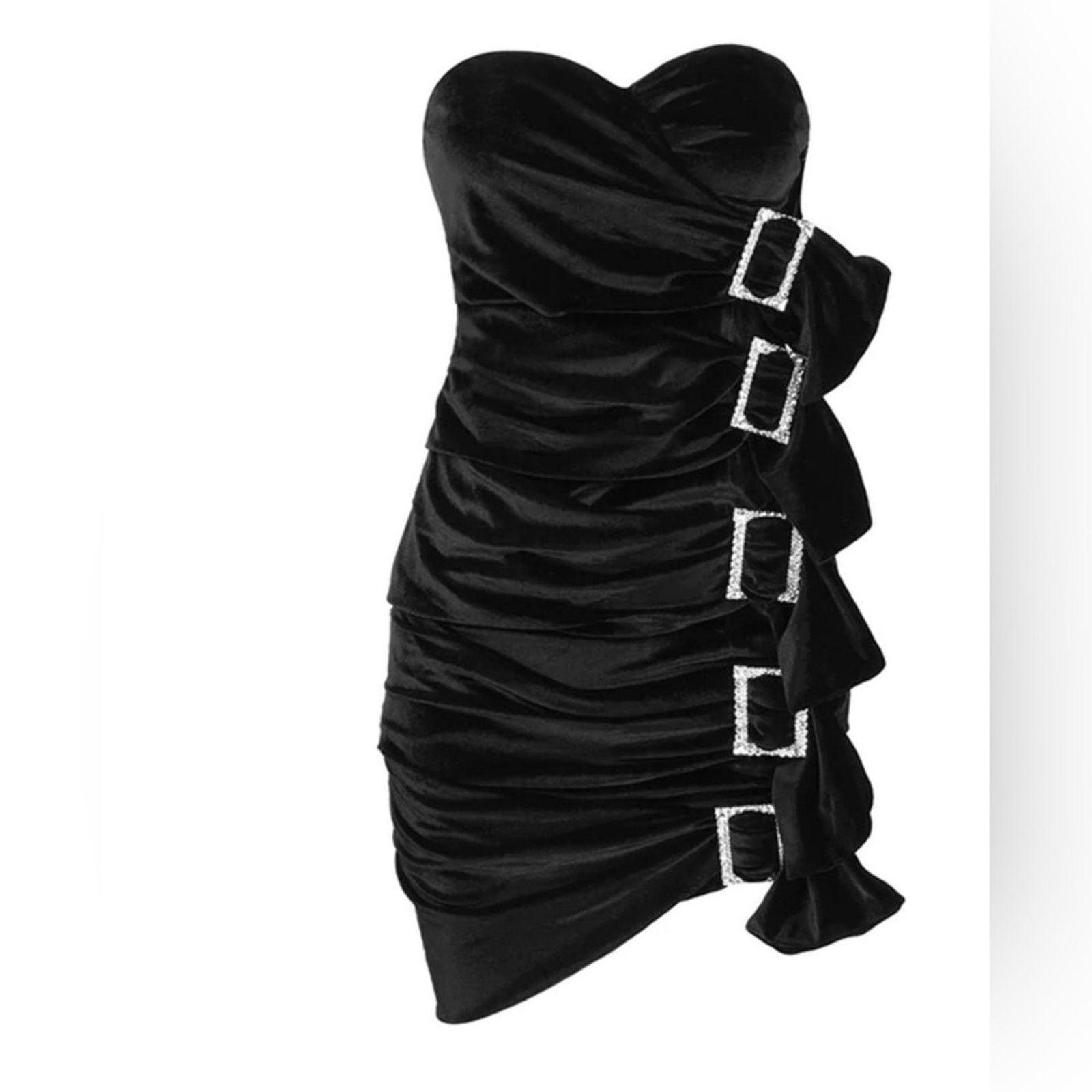 Other New Fitted Velvet Chic Strapless Black Dress with Buckles S Size S / US 4 / IT 40 - 4 Thumbnail
