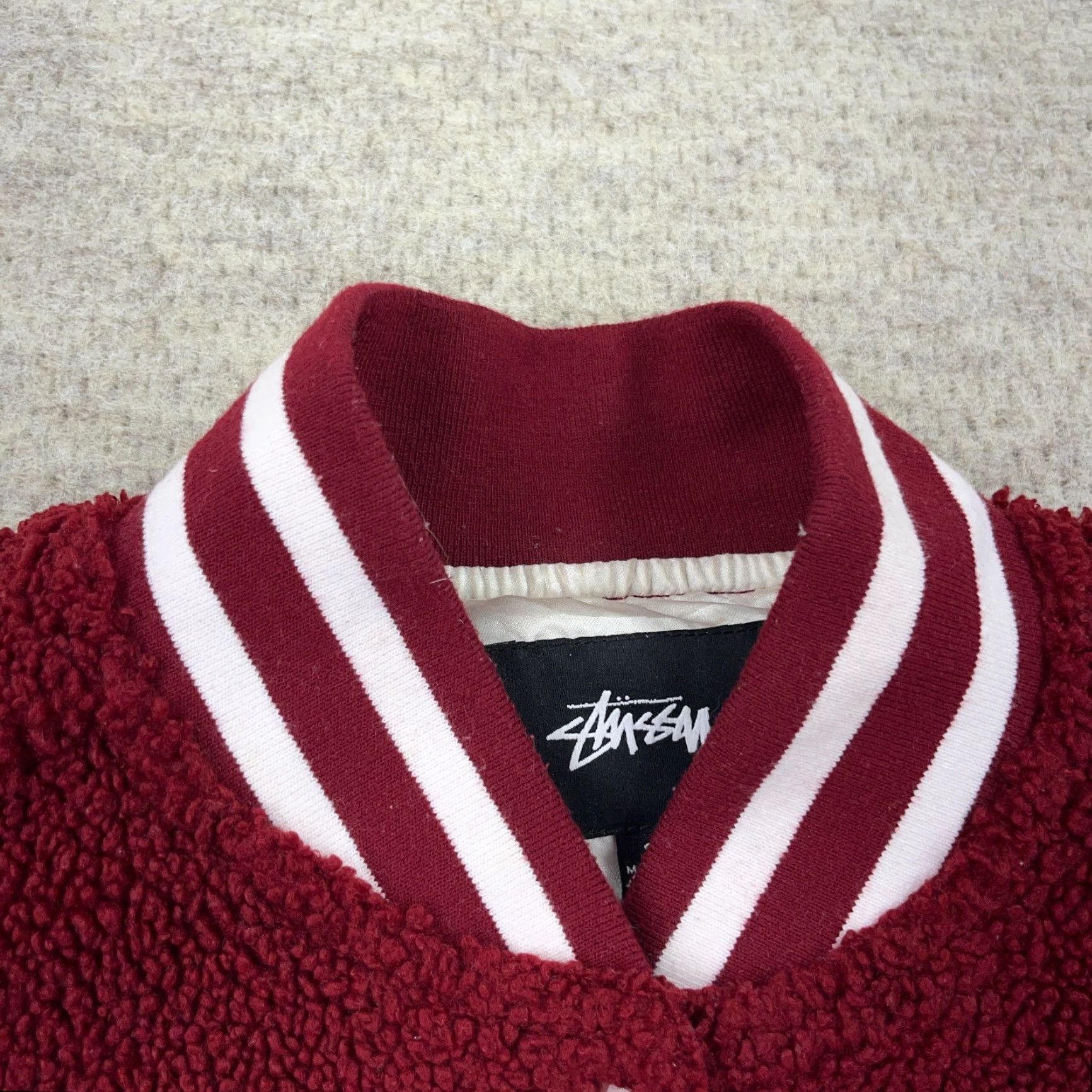 Etro Stussy Varsity Jacket Women Small Red Burgundy Sherpa Deep Pile Retro Snap Micah Size S / US 4 / IT 40 - 5 Thumbnail