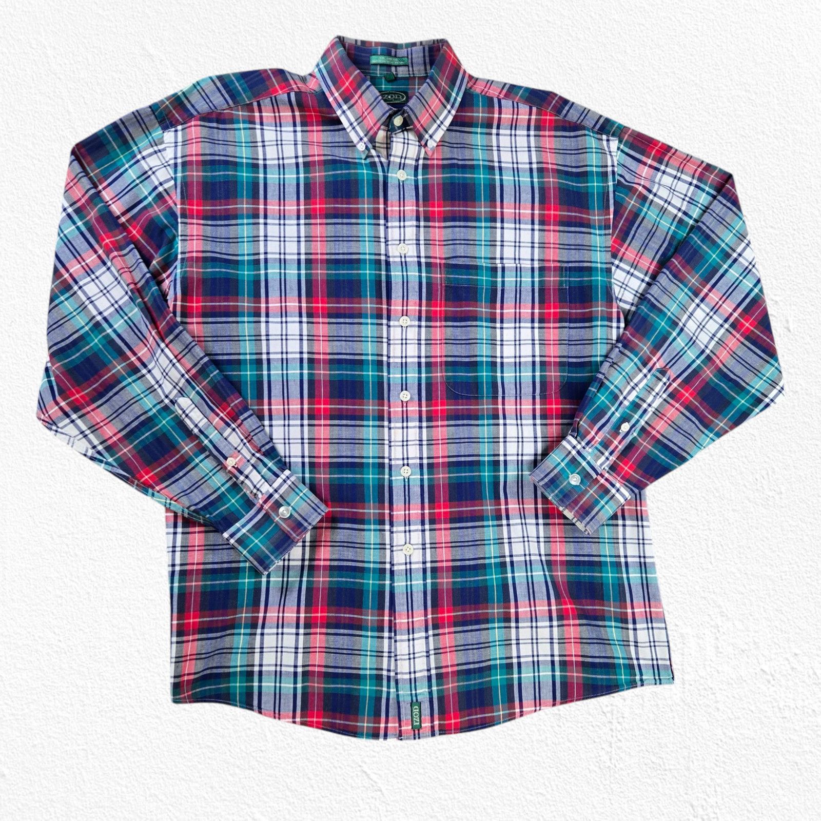 Izod Vintage IZOD Teal Red Plaid Button-Down Shirt Size Large Size US L / EU 52-54 / 3 - 2 Thumbnail