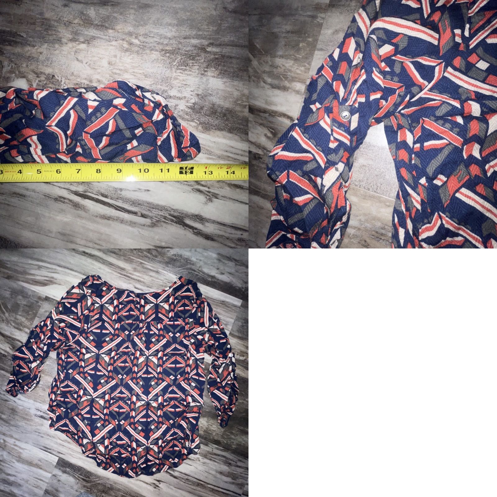Vintage Papermoon Shirt Womens XL Petite Dark Blue Lightweight See Meas Roll Tab Sleeve Long Sleeve Blouse Petite Womens Shirt Size XL / US 12-14 / IT 48-50 - 8 Thumbnail