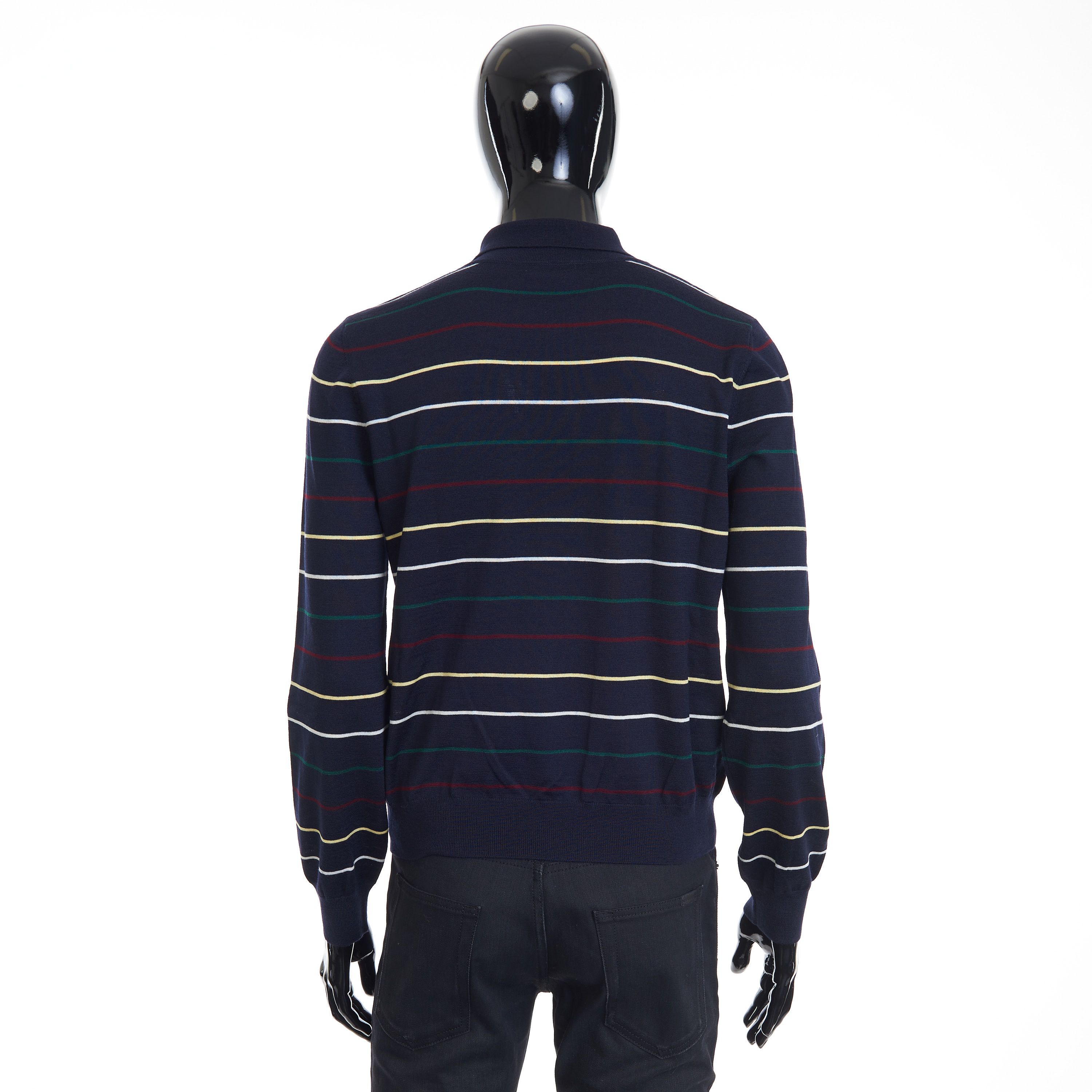 Celine Navy Blue Striped Polo Shirt - Embroidery, Fine Wool Size US L / EU 52-54 / 3 - 5 Thumbnail