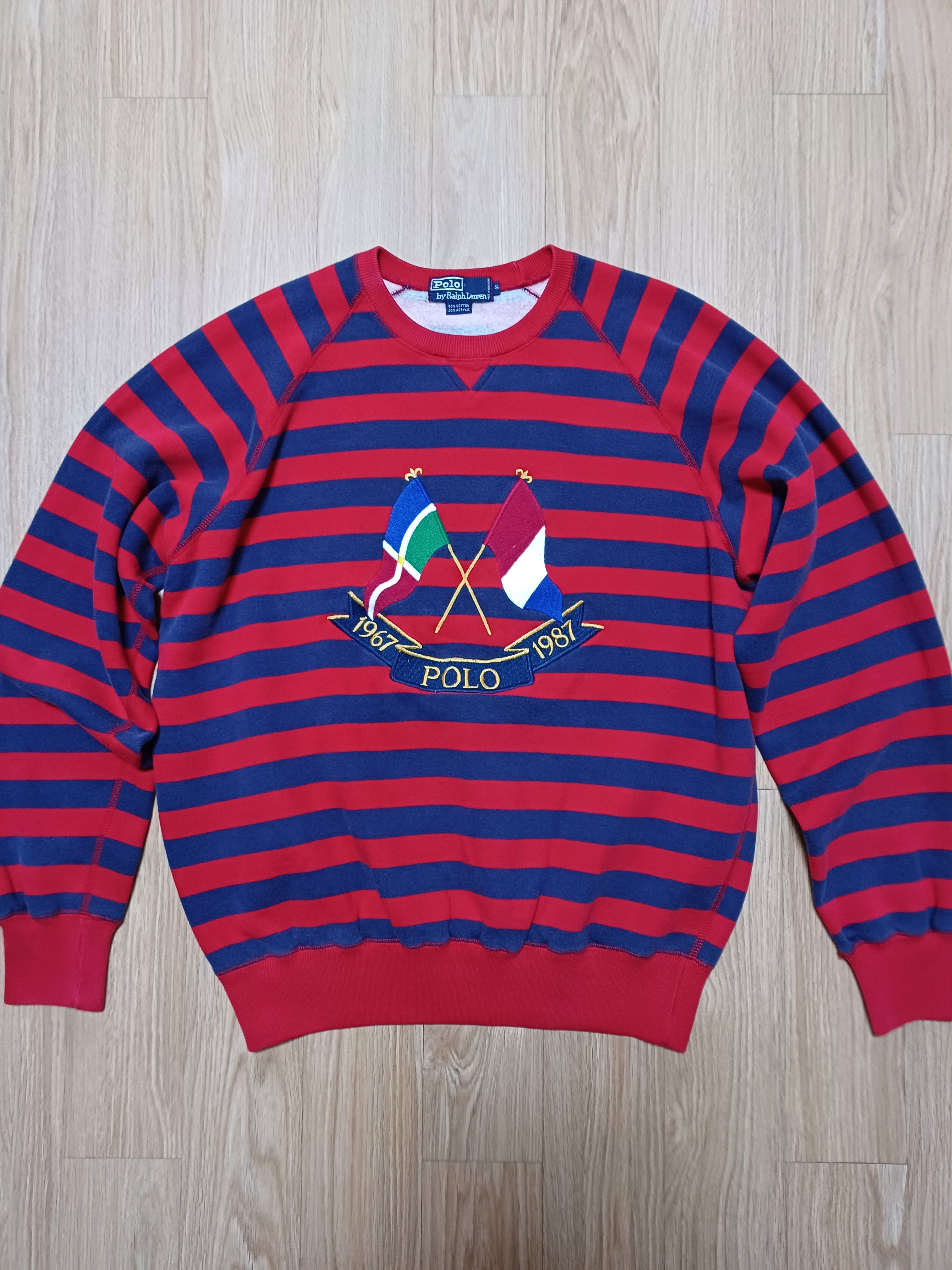 image of Polo Ralph Lauren Original 1987 Polo Cross Flags Sweatshirt Polo Sport Vintage in Navy Red (Size Sm