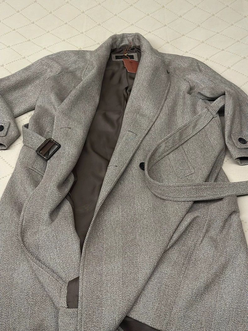 Other Loro Piana Gray Herringbone Wool Coat- Size US L / EU 52-54 / 3 - 2 Thumbnail