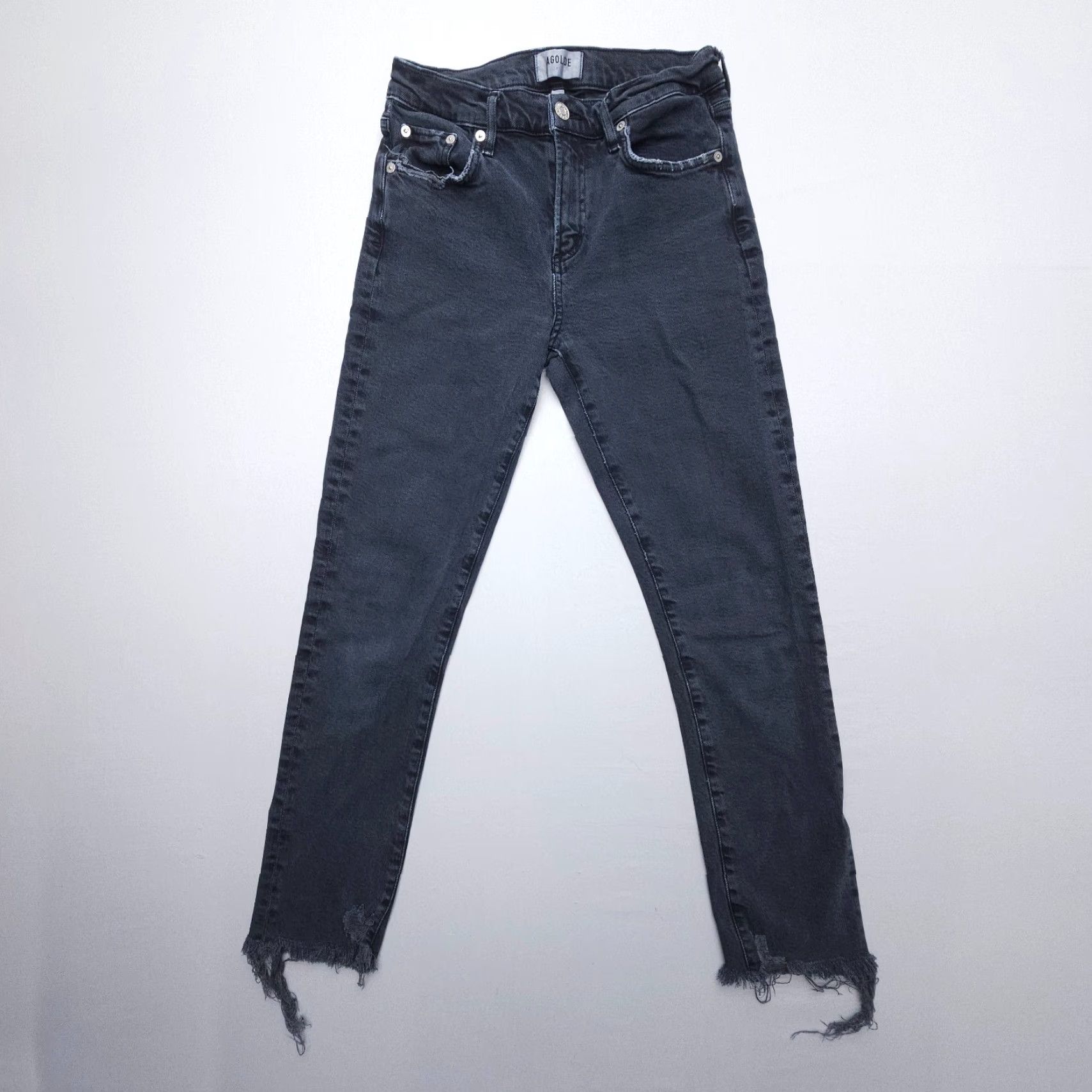 Agolde AGOLDE Toni Jeans Womens 26 Mid Rise Straight Black Slim Raw Hem Organic Denim Jeans Size 26" / US 2 / IT 38 - 2 Thumbnail