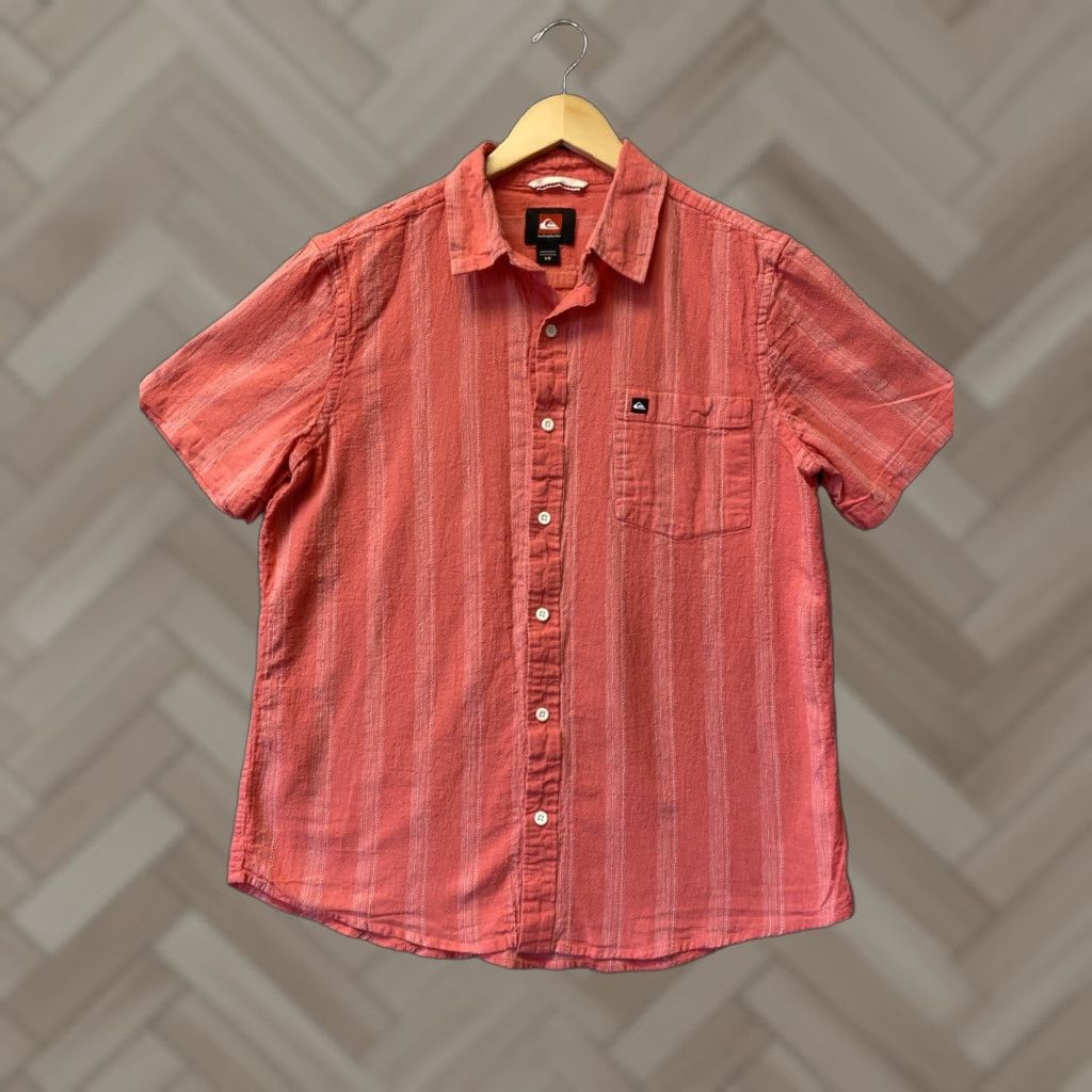 Quiksilver VINTAGE Quiksilver Shirt Men LARGE Coral Striped Button-Down Short Sleeve Front Pocket 90s Surfers Limited Edition Size US L / EU 52-54 / 3 - 1 Thumbnail
