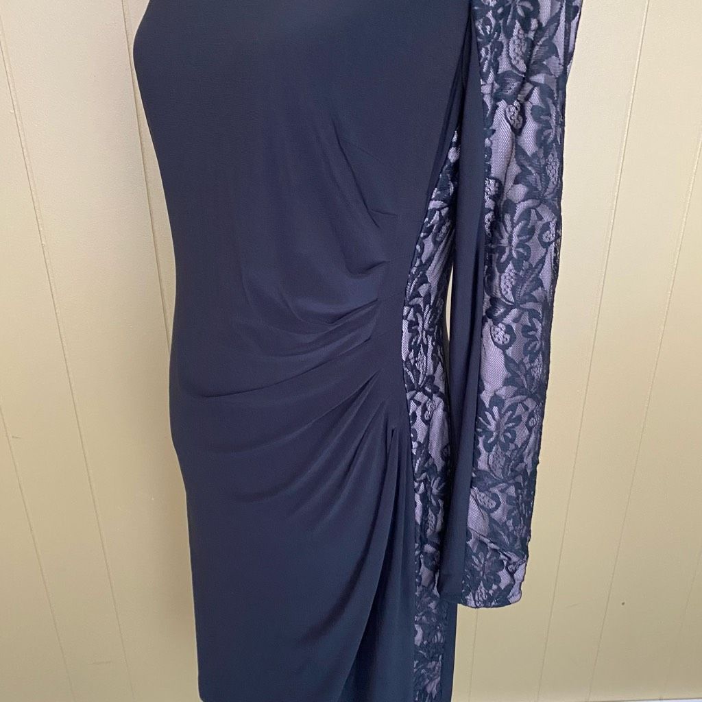 Other Women M fully lined midi dress w/black lace over tan rouched Size M / US 6-8 / IT 42-44 - 4 Thumbnail