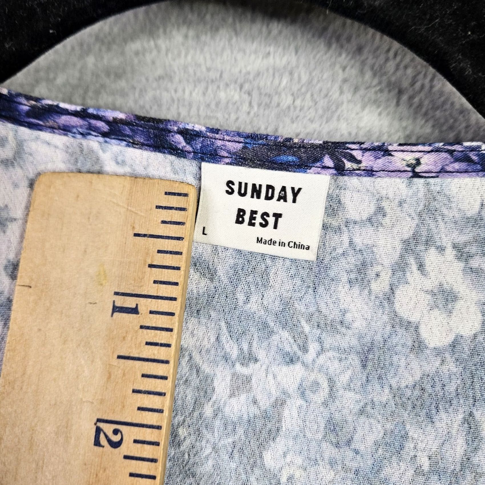 Vintage SUNDAY BEST Women's Floral Tie Waist Long Sleeve Cropped Shirt L Size Blue Blouse, Regular Fit, Viscoe, Cropped, Casual, All Seasons Size L / US 10 / IT 46 - 5 Thumbnail