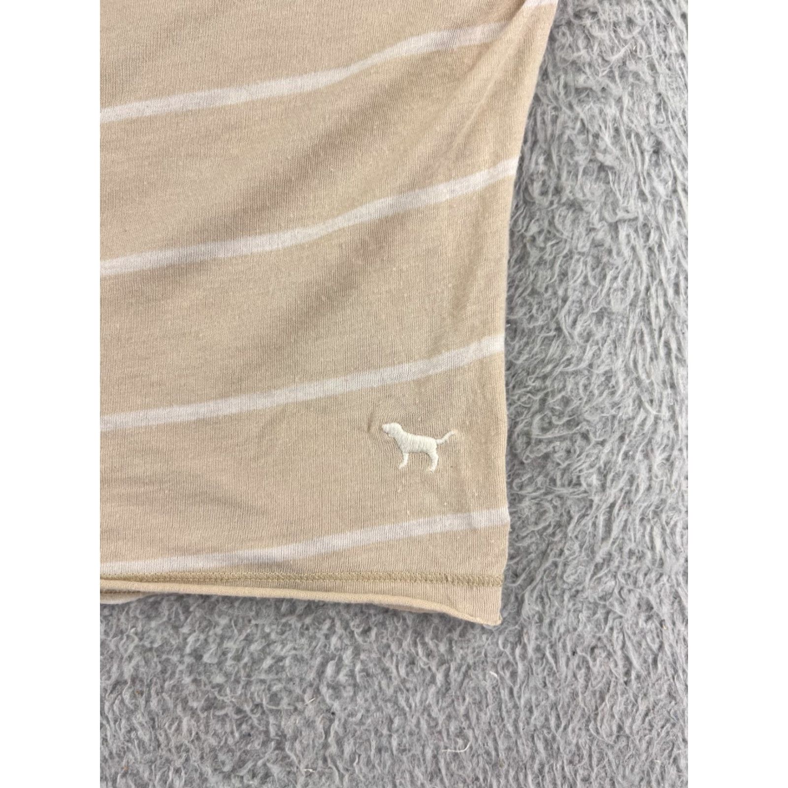 Victoria's Secret Victoria's Secret Women's Crop Shirt Medium Beige Striped Modal Jersey Short Sleeve Pullover Size M / US 6-8 / IT 42-44 - 3 Thumbnail