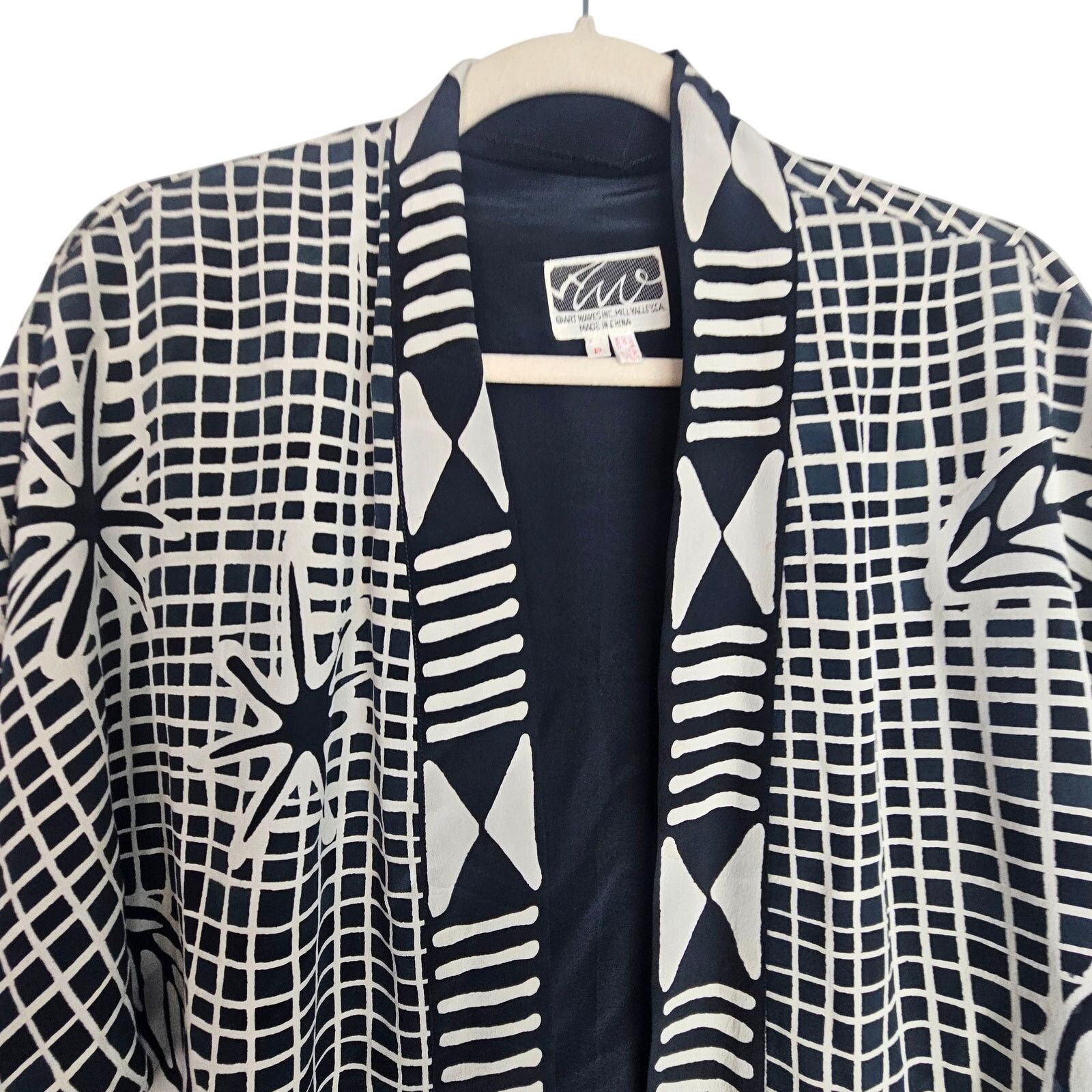 Vintage Art Waves Inc 100% Silk Artsy Abstract Pig Print Cardigan Size S / US 4 / IT 40 - 2 Thumbnail