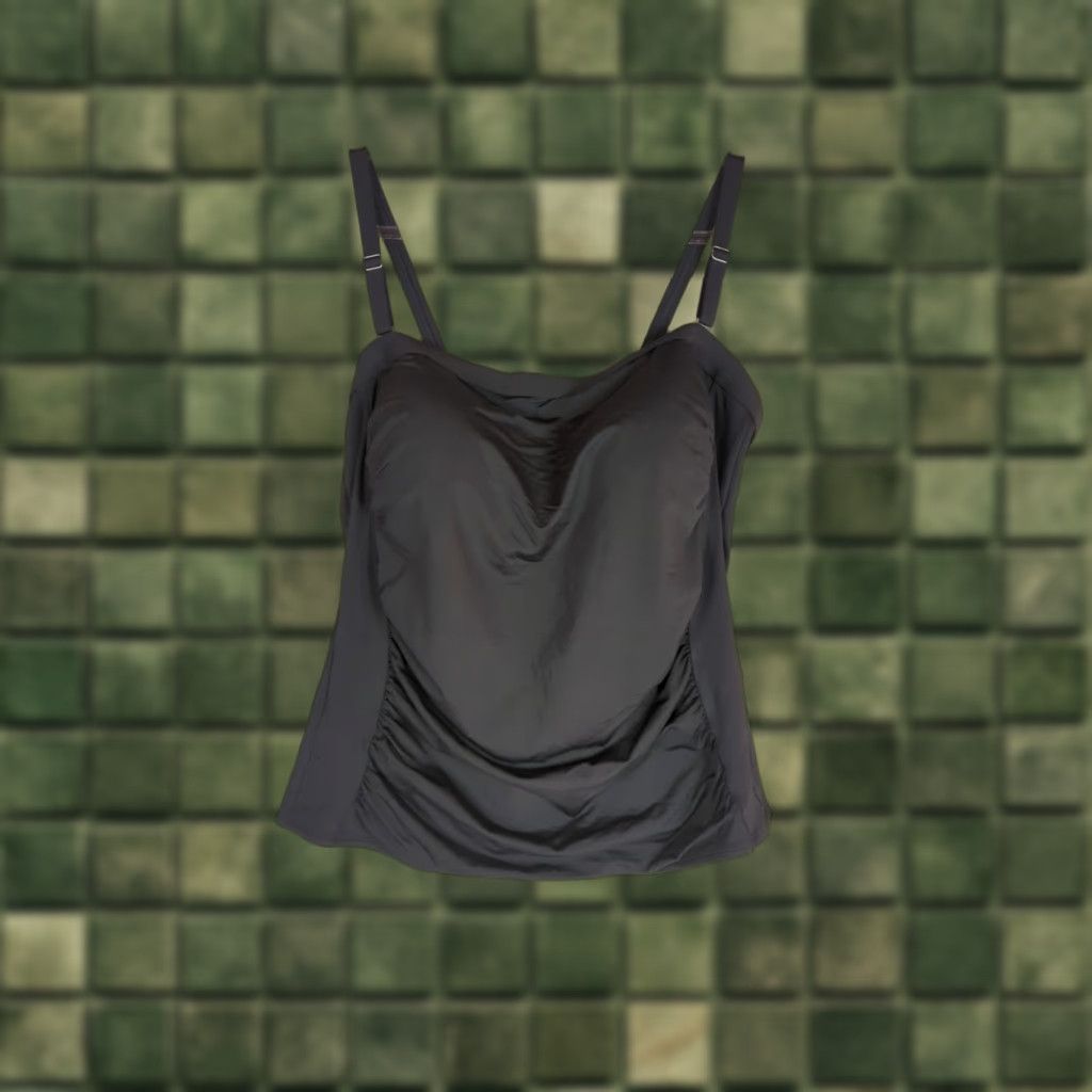 Lands' End Lands' End Black Tankini Swim Top 16 Pleated Bust Ruched Sides Adjustable Straps Tankini Women Adult Medium? Size XXL / US 16-18 / IT 52-54 - 1 Thumbnail