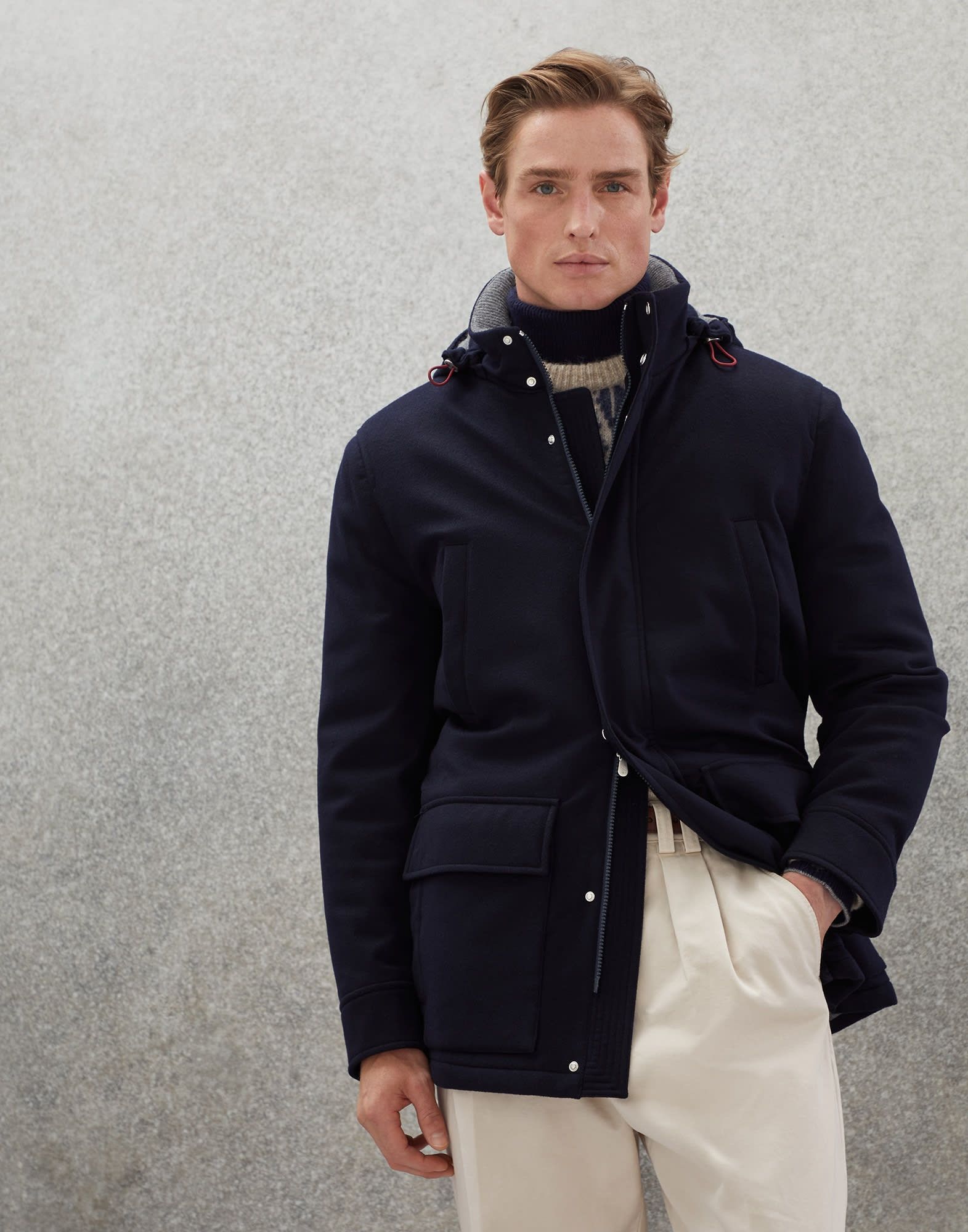 Brunello Cucinelli o1w1db10924 Rev Wr Cash Outerwear in Navy Size US XS / EU 42 / 0 - 1 Thumbnail