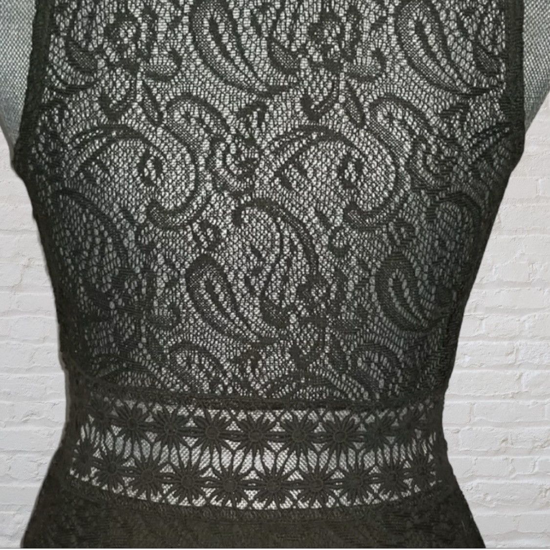 Other OLIVE CROCHET SLEEVELESS EMBROIDERED LACE MINI MAXI DRESS Size L / US 10 / IT 46 - 7 Thumbnail