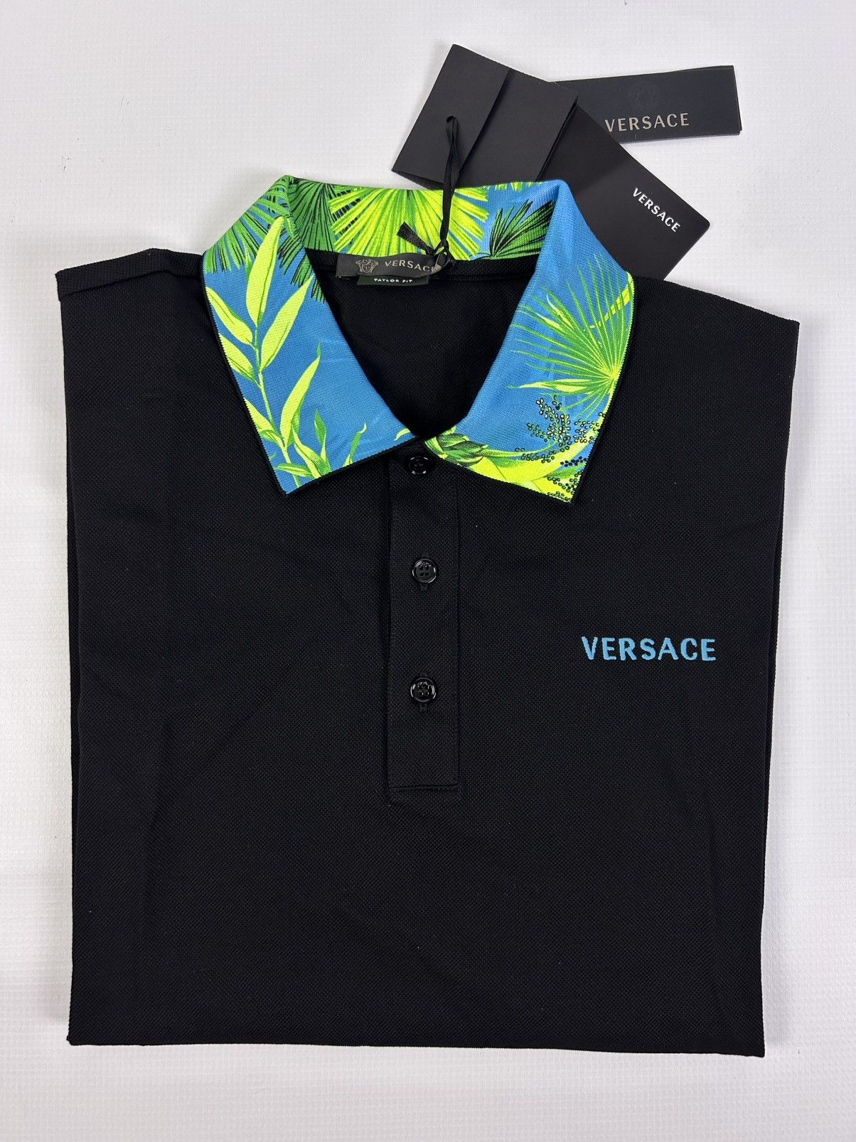Versace Versace Men's Black Polo M Pique Logo Satin Collar Italy NWT Size US M / EU 48-50 / 2 - 2 Thumbnail