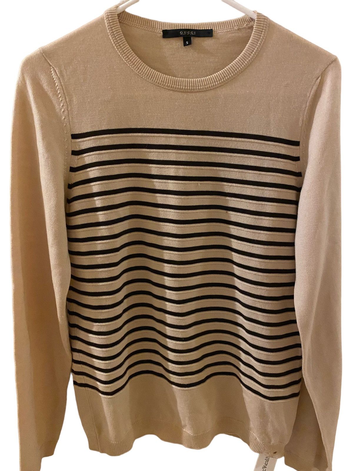 Image of Gucci Men’S Striped Sweater! in Camel, Men's (Size Small)