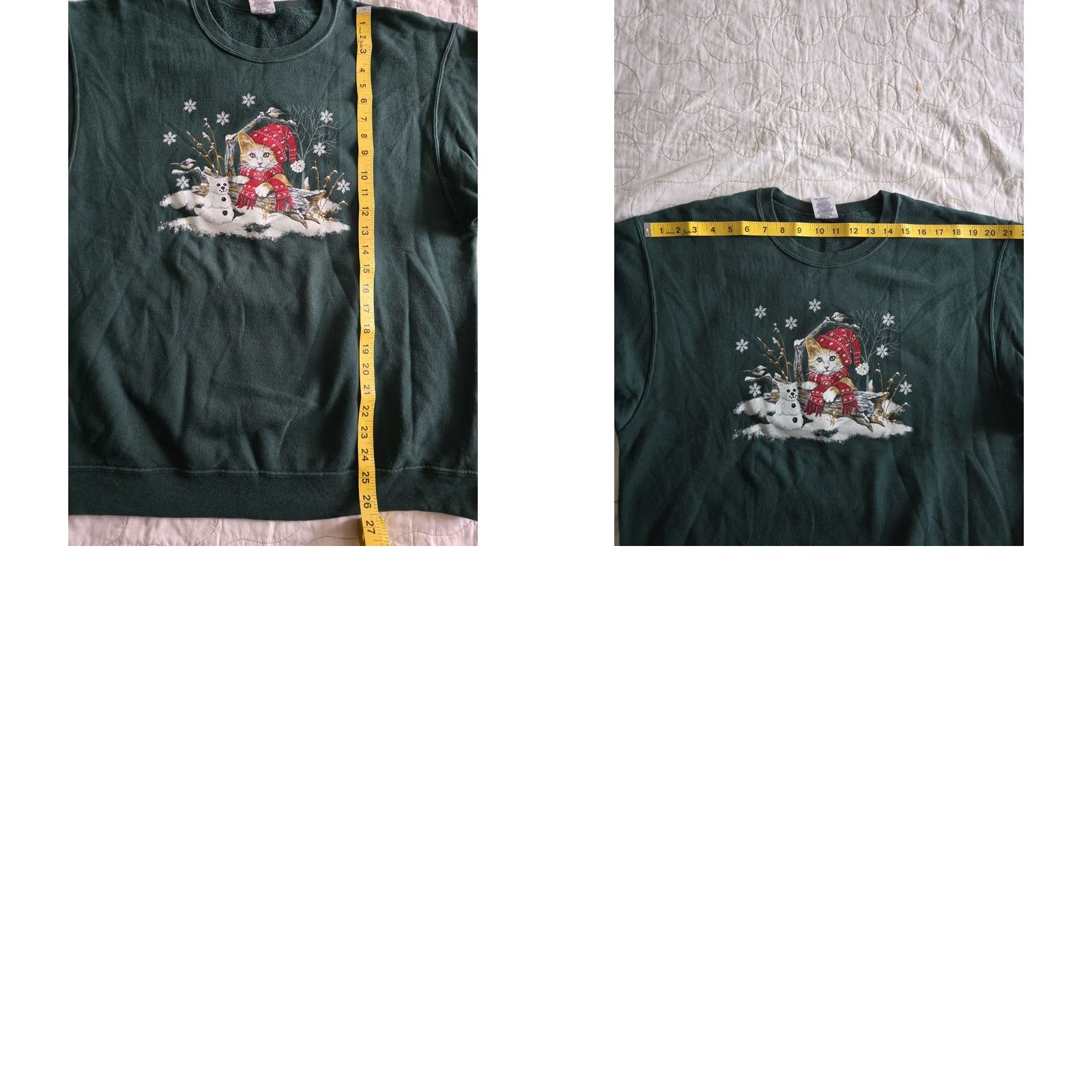 Jerzees VINTAGE Jerzees Snow Cat Sweatshirt Womens Large Green Crew Neck Long Sleeve Easy Care Graphic Print Cottagecore Winter Cat print Pullover - Size L / US 10 / IT 46 - 8 Thumbnail