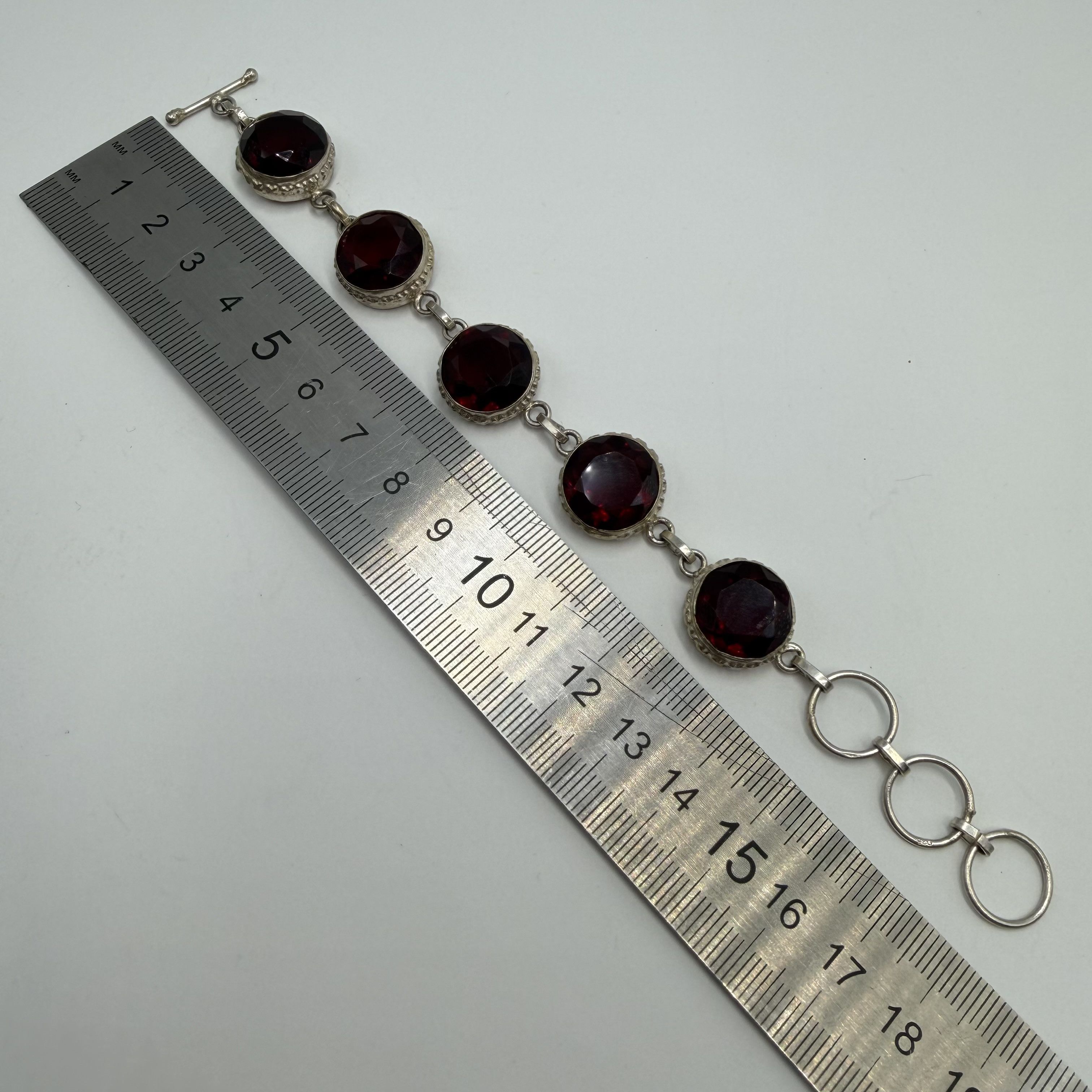 Vintage Vintage Sterling Silver 925 Red Stone Bracelet Women’s Size ONE SIZE - 9 Thumbnail
