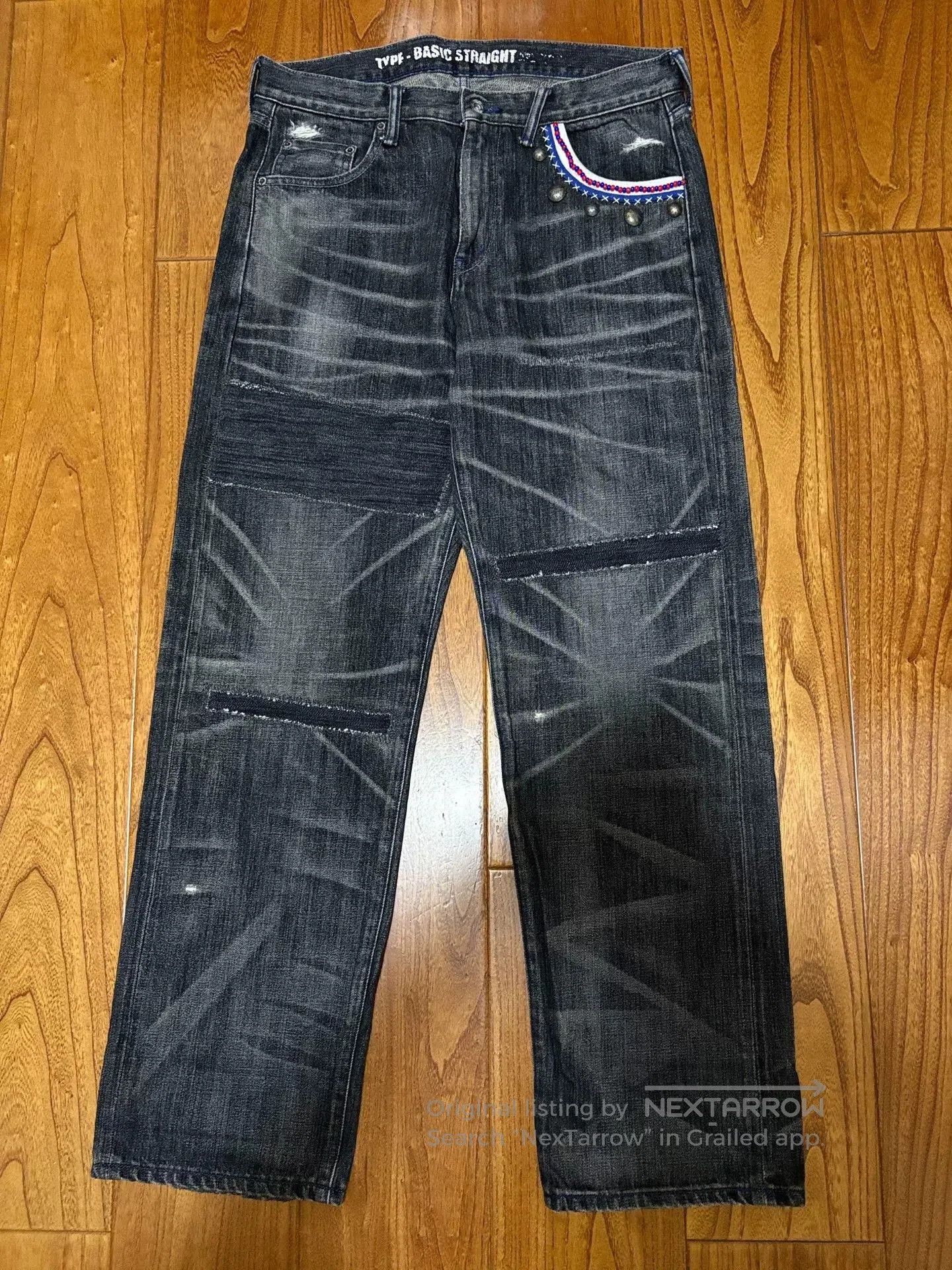 Neighborhood vintage black denim jeans with embellishments. Size US 43 - 1 Thumbnail
