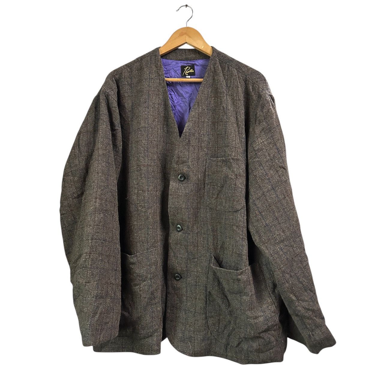 Needles Collarless/V Neck Herringbone Three Button Chore Blazer Size 40R - 1 Thumbnail