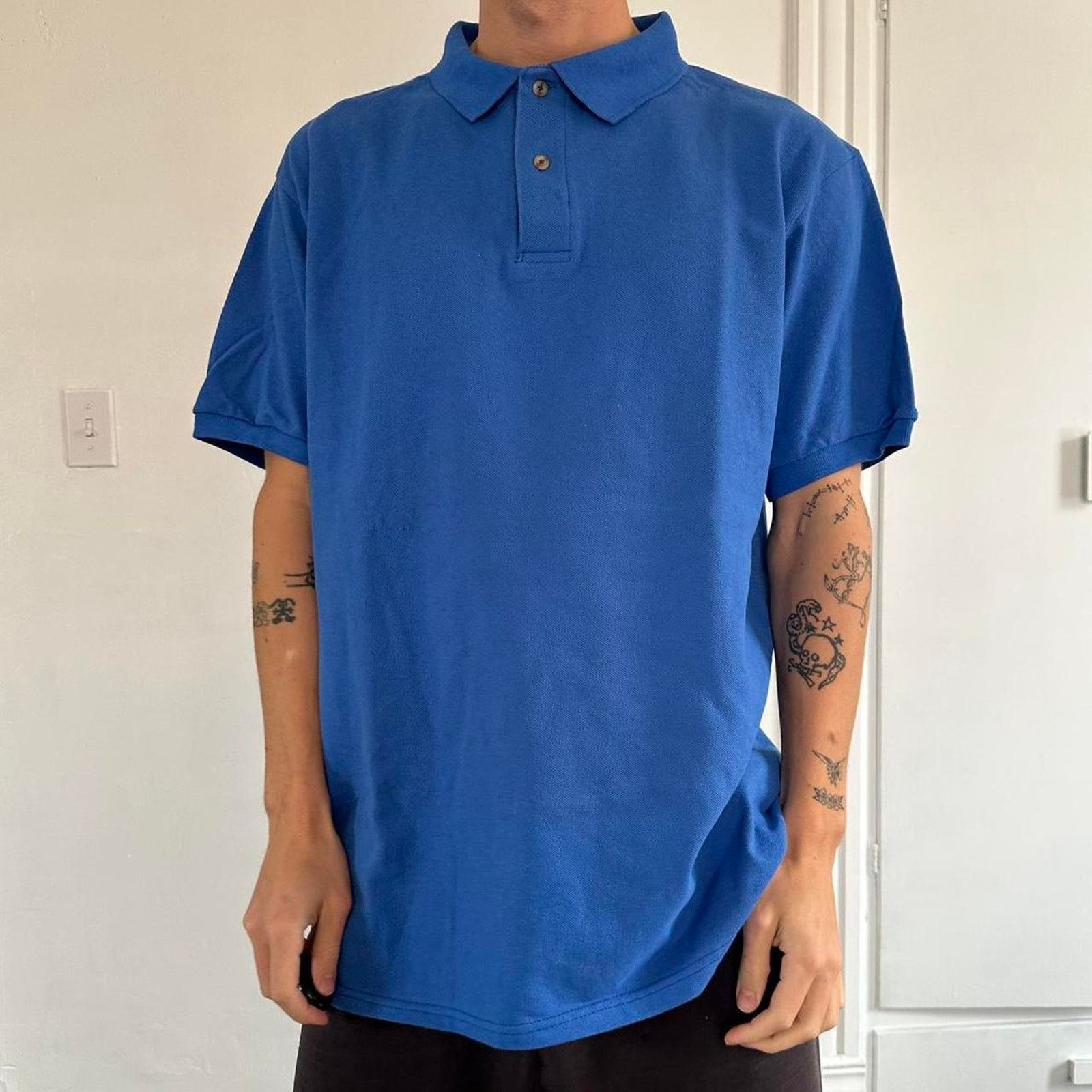 Hanes × Vintage Basic Vintage Y2K Blank Cotton Hanes Polo Collared Shirt Top Size US L / EU 52-54 / 3 - 5 Thumbnail
