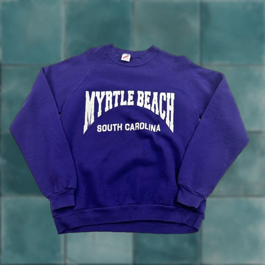 Jerzees VINTAGE Myrtle Beach South Carolina Sweatshirt Adult Large Purple JERZEES USA Crew Neck Pullover Long Sleeve Women Regular Size L Size L / US 10 / IT 46 - 1 Thumbnail