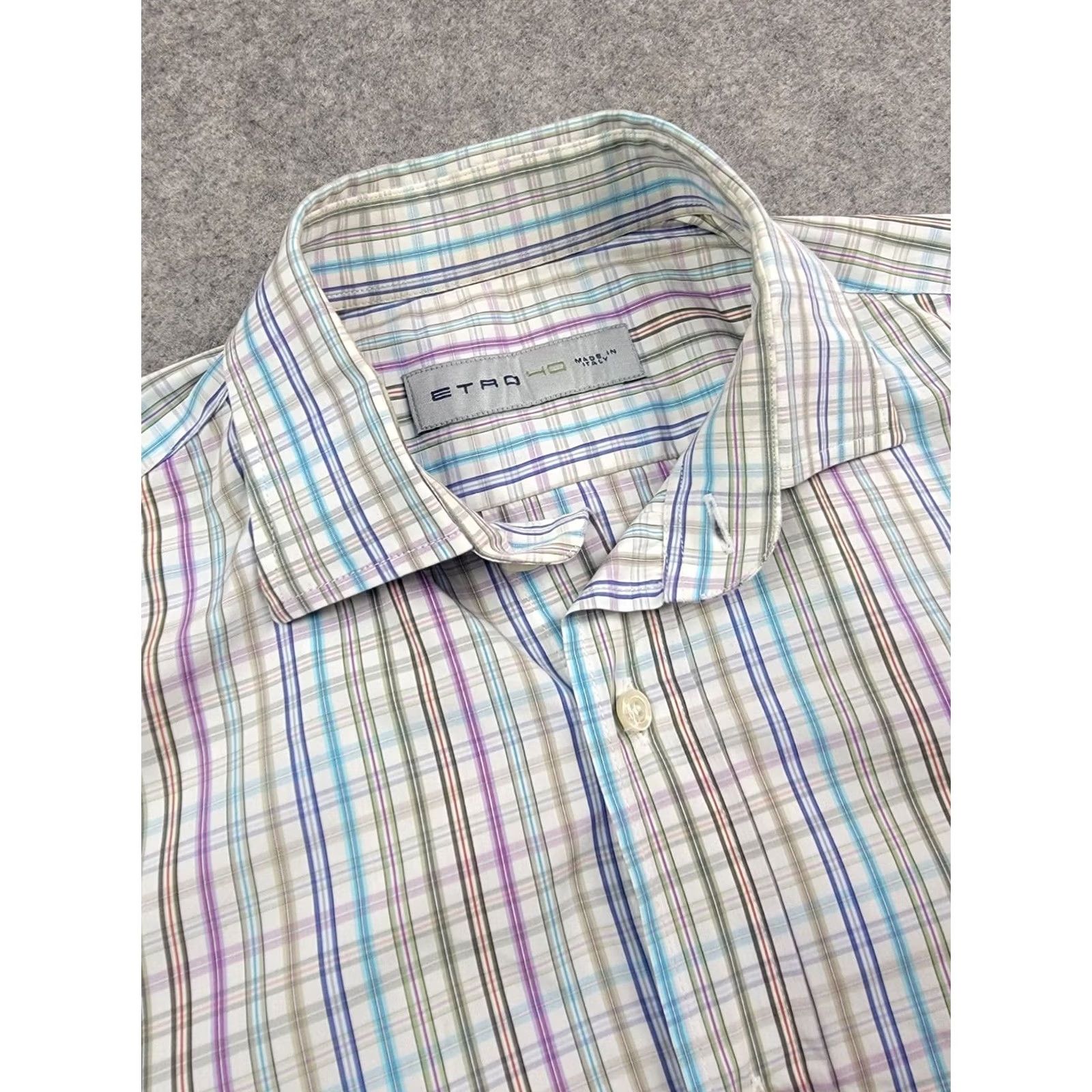Etro Etro Button-Down Shirt Mens 40 Multicolor Plaid Long Sleeve Made in Italy Size US L / EU 52-54 / 3 - 2 Thumbnail