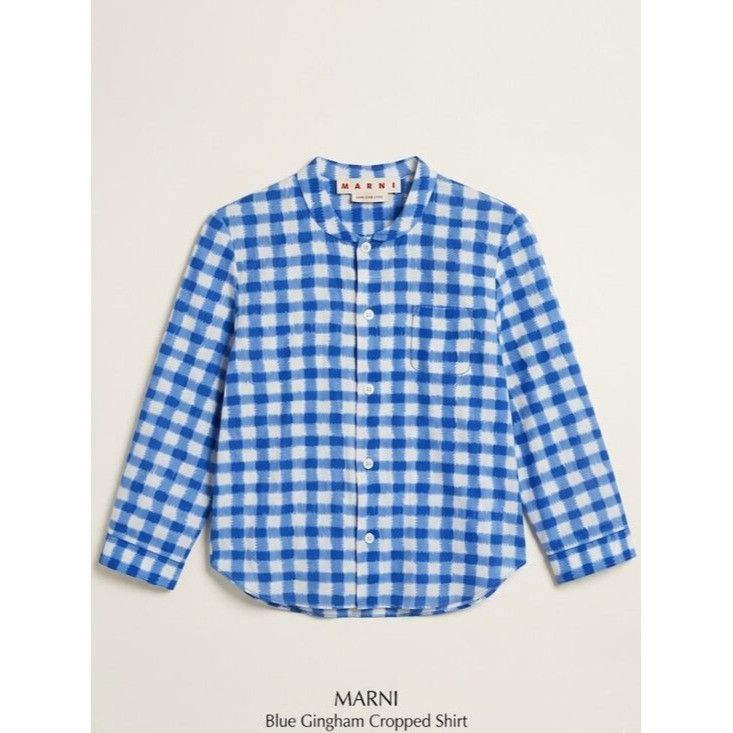 Marni MARNI Blue White Gingham Cropped Womens Shirt Peter Pan Coll Size S / US 4 / IT 40 - 1 Thumbnail