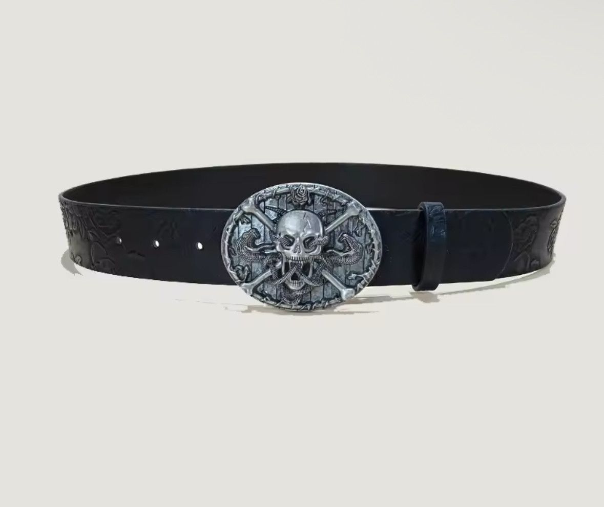 Japanese Brand Unisex Trendy Gothic Punk Snake Skulls Buckle Rose Belt Size ONE SIZE - 2 Thumbnail