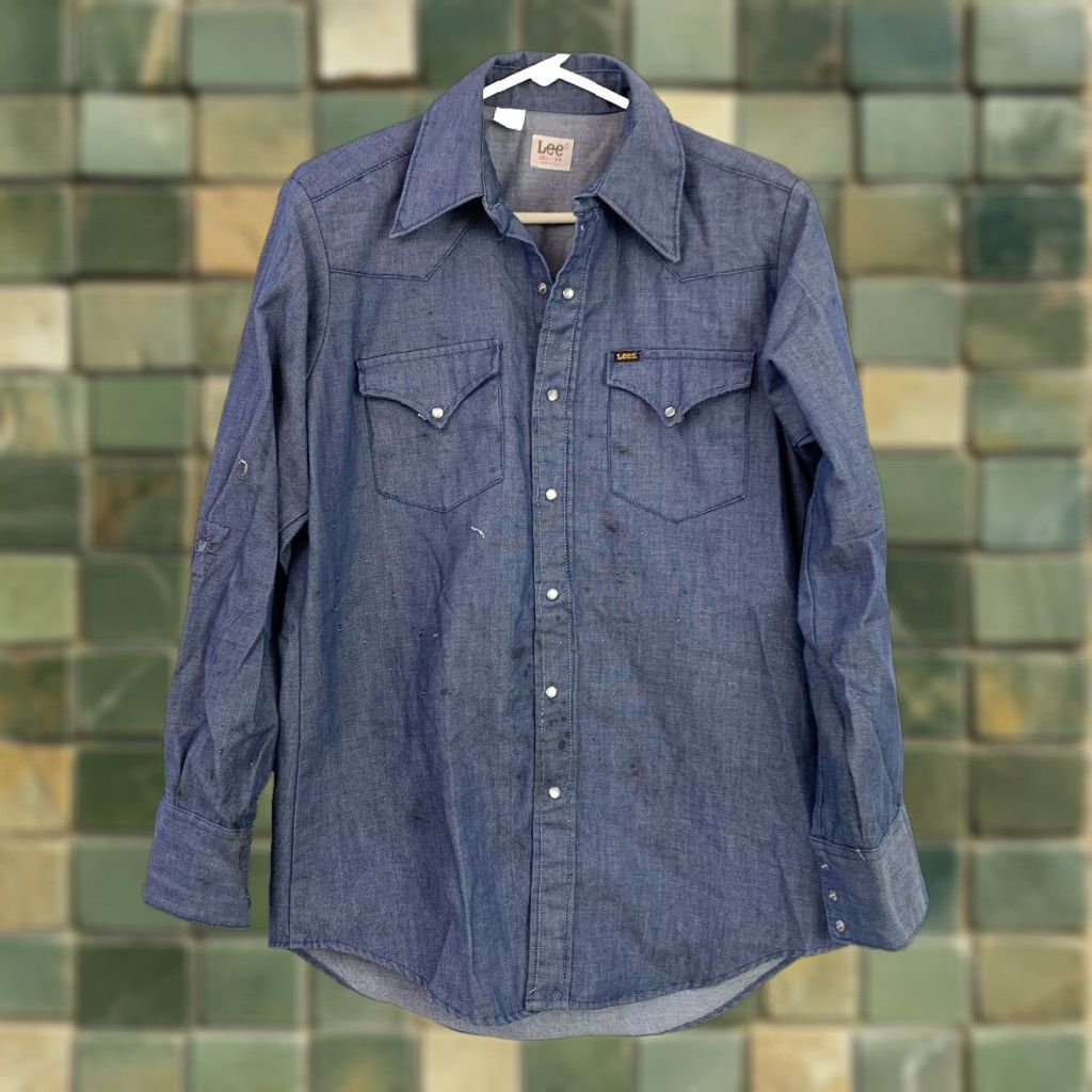 Lee VINTAGE Lee Western Shirt Cotton Blend Black 15 1/2-34 Rockabilly 1970s USA Mens Size US M / EU 48-50 / 2 - 1 Thumbnail