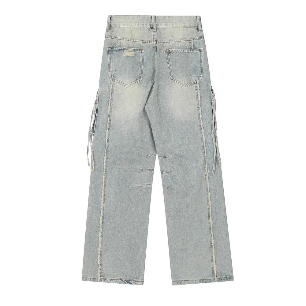 Japanese Brand × Jean Washed men's loose casual multi-pocket ripped work jeans Size US 32 / EU 48 - 2 Thumbnail