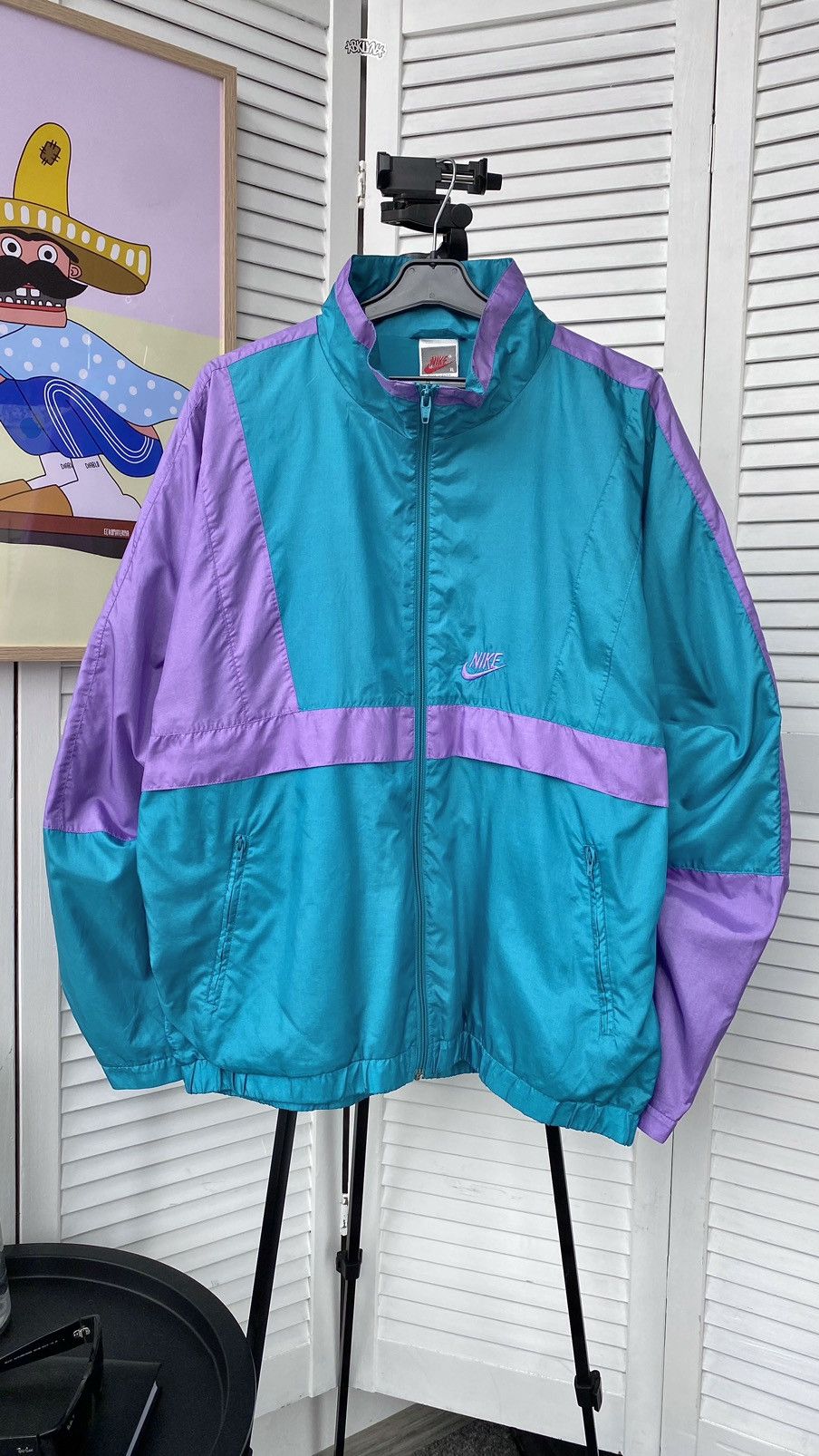 Vintage Nike Track Retro Nylon Jacket 90s 80s Green Purple