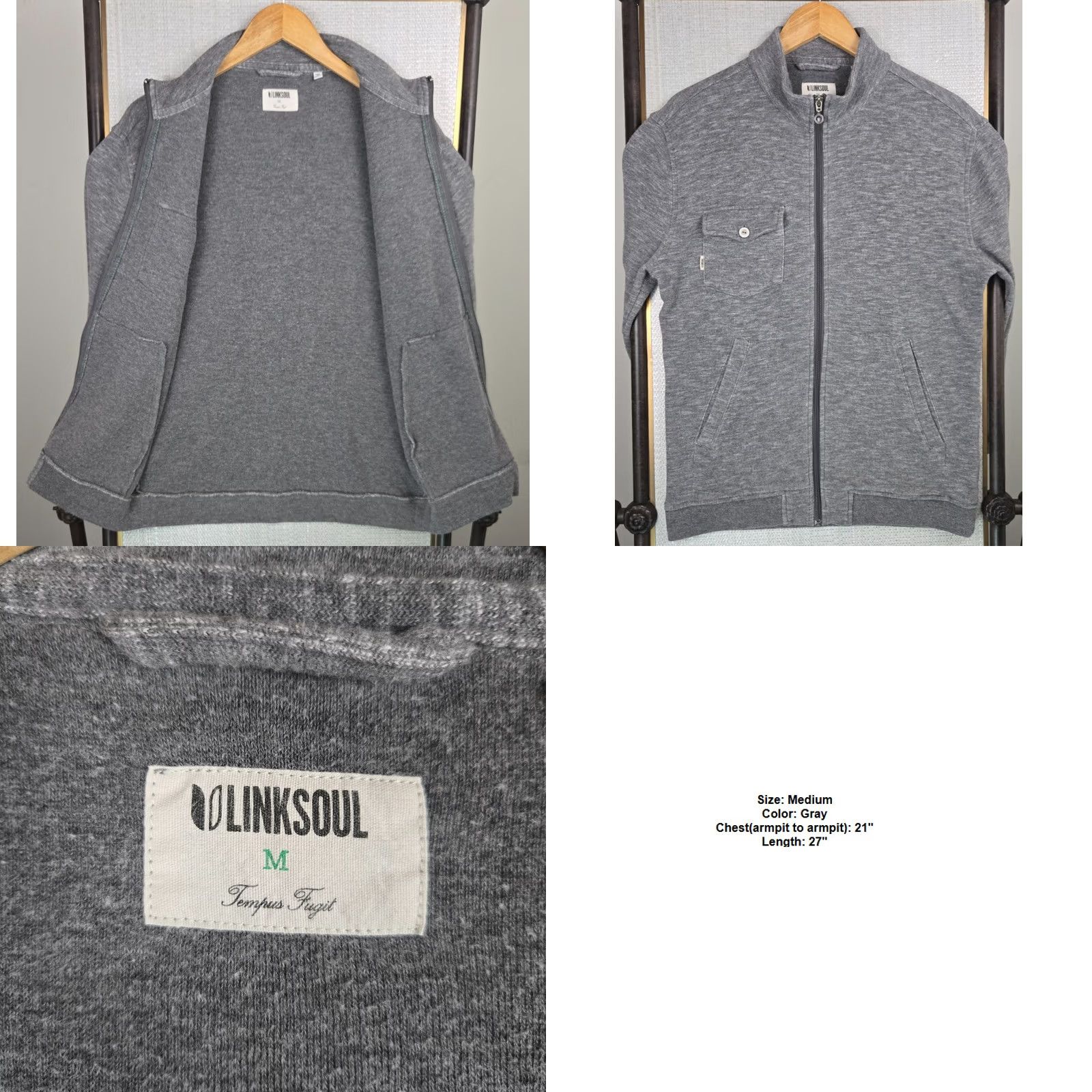 Vintage Linksoul Mens Full Zip Jacket Sweatshirt/Cotton Blend Outdoor Golf Casual Full Zip Front Pockets Gray M/LinK Soul Mammoth Dunes Sand Valley Wisconsin Size US M / EU 48-50 / 2 - 8 Thumbnail