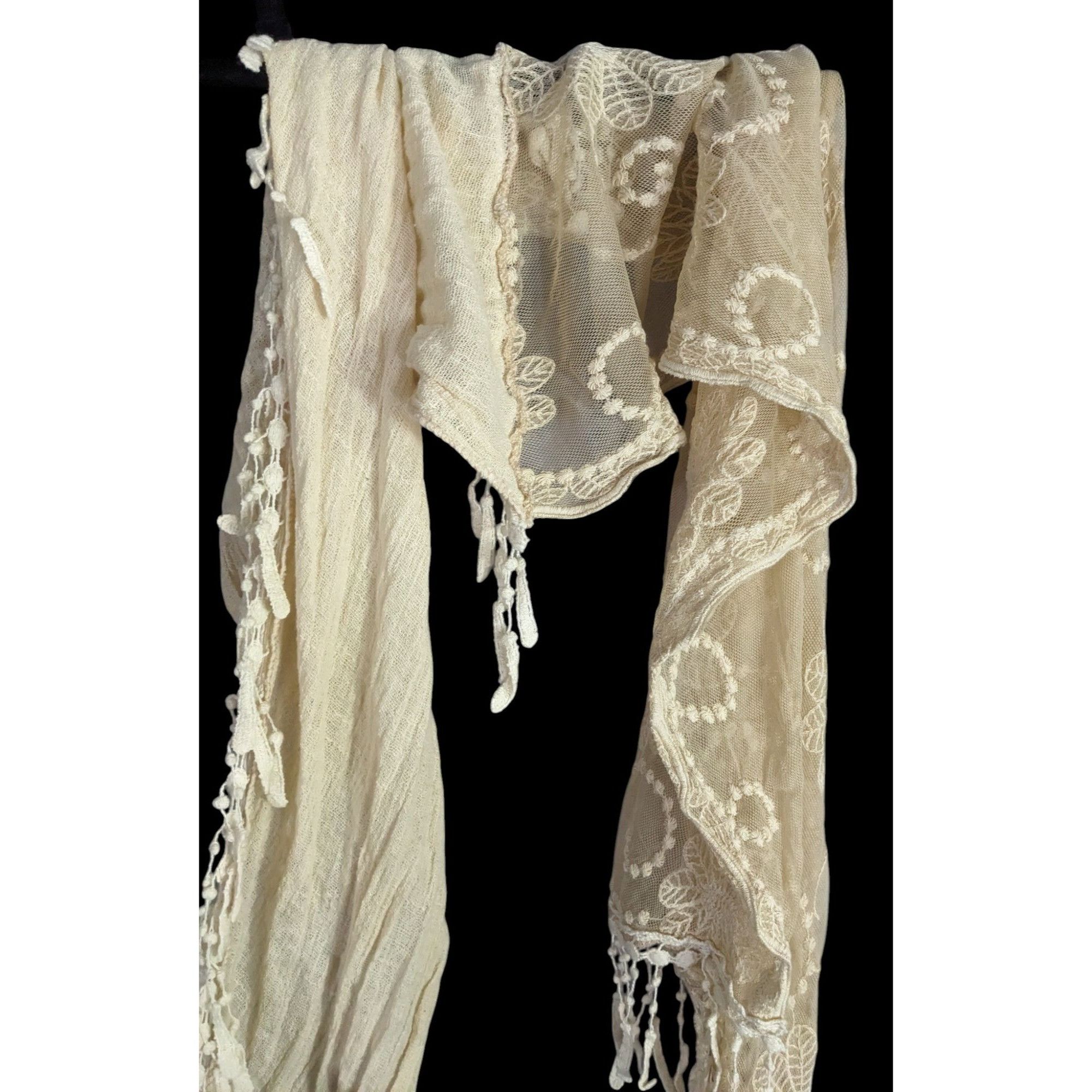 Other Vintage Victorian Style Crochet Lace Asymmetrical Scarf Wrap Size ONE SIZE - 9 Thumbnail