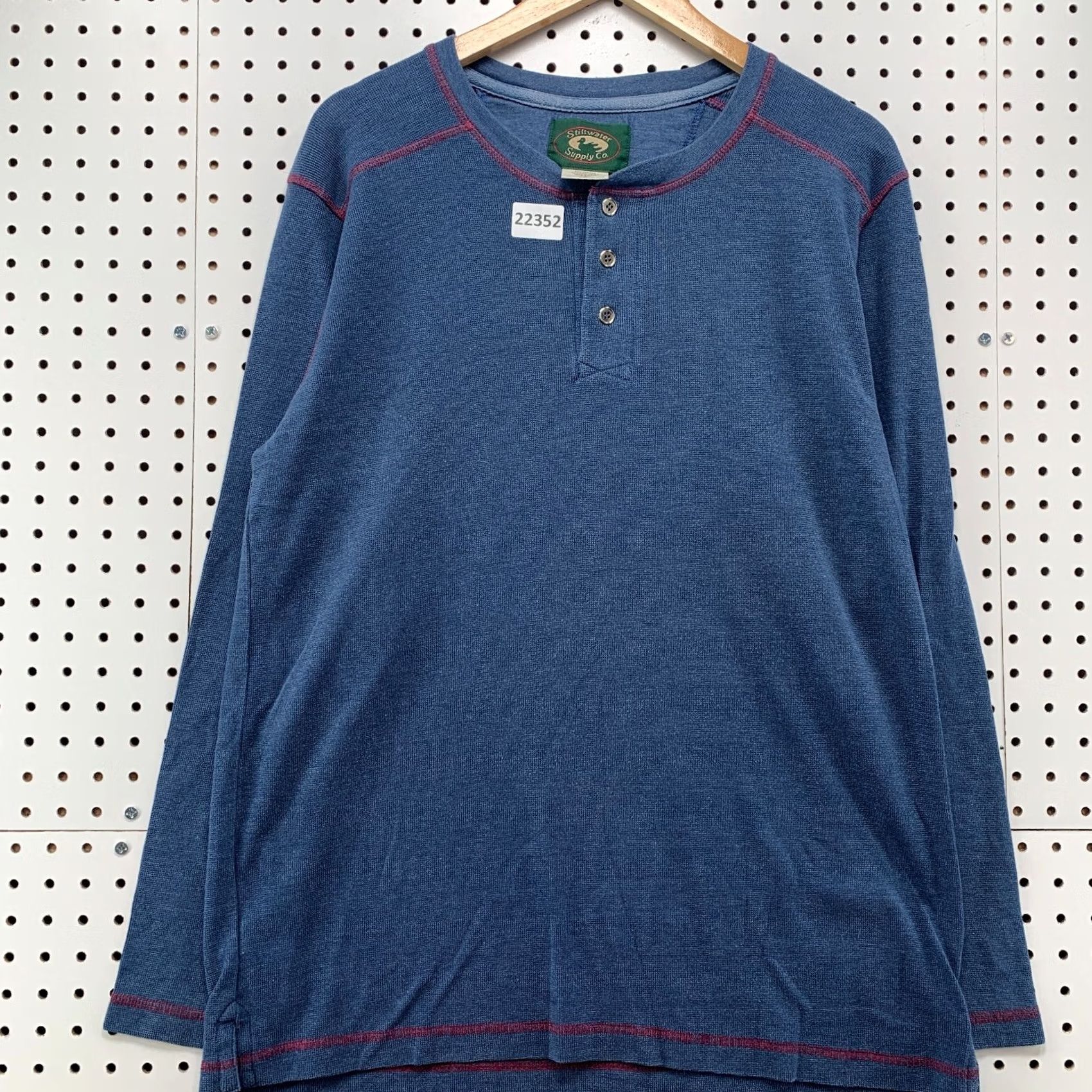 Vintage Stillwater Supply Co Henley Shirt Large Blue Long Sleeve Button Mens 21.5x30 Size US L / EU 52-54 / 3 - 6 Thumbnail