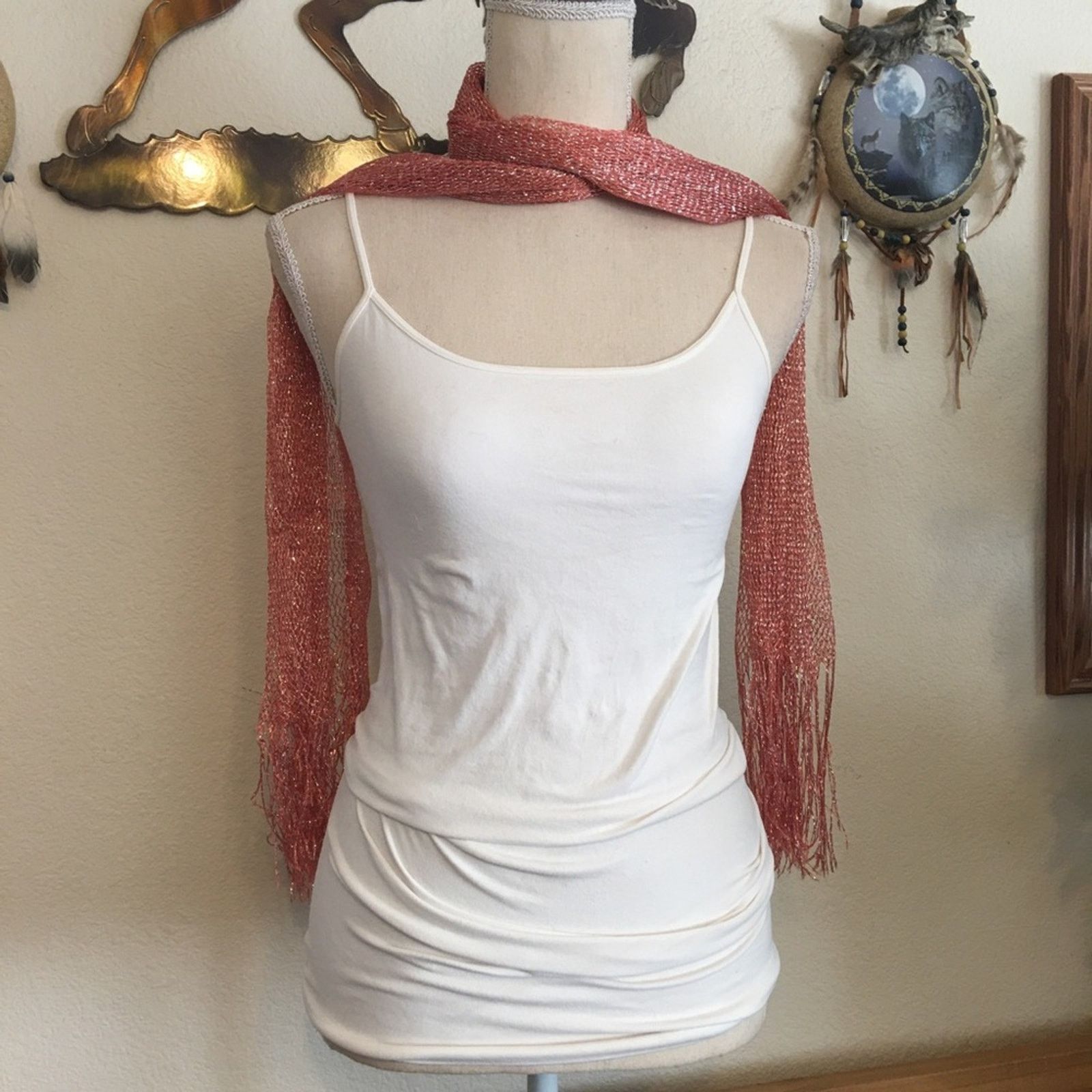 Other Coral pink mesh metallic scarf wrap sash belt Size ONE SIZE - 5 Thumbnail